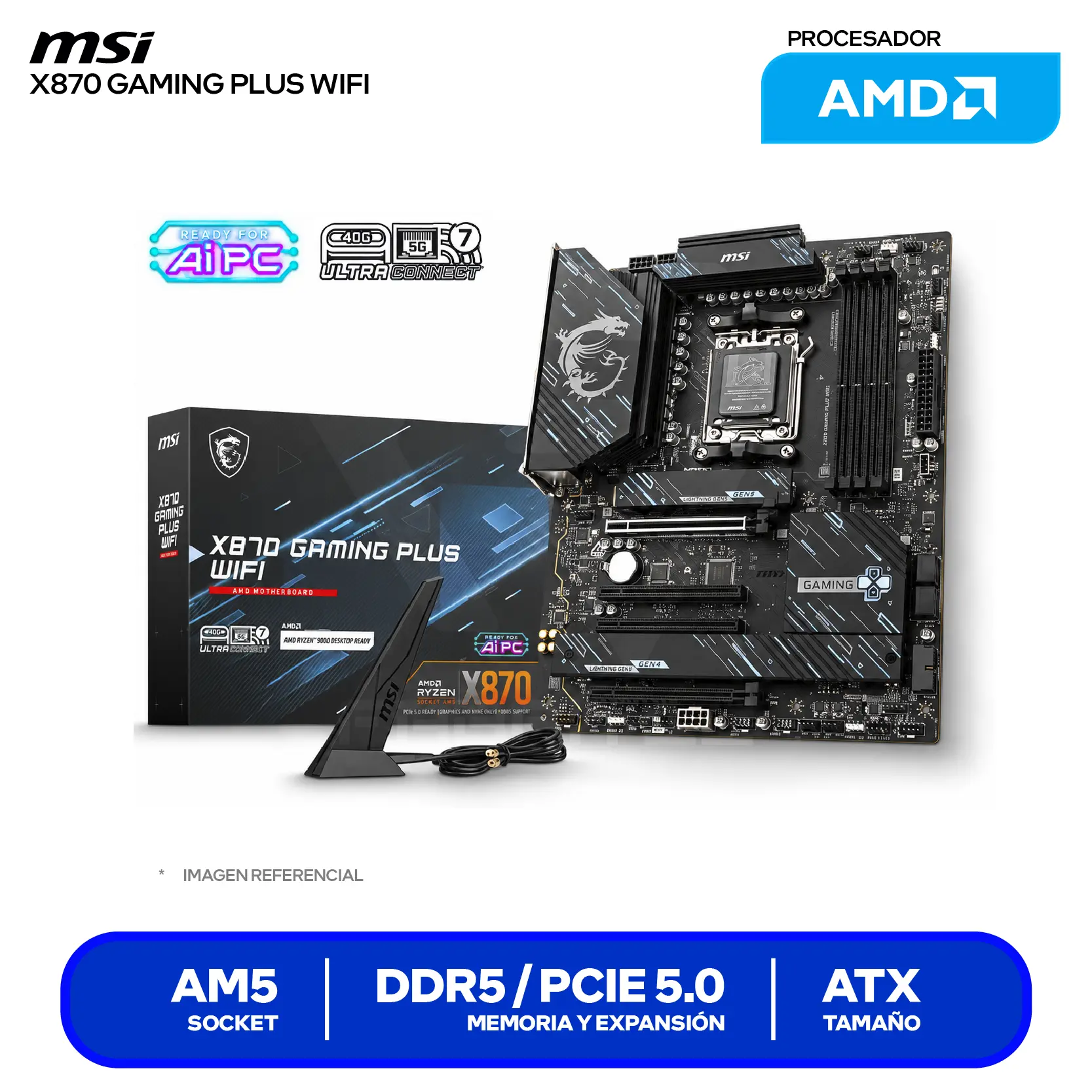 Placa Madre MSI X870 Gaming Plus WiFi (X870 GAMING PLUS WIFI) AM5, DDR5, ATX, Wi-Fi 7