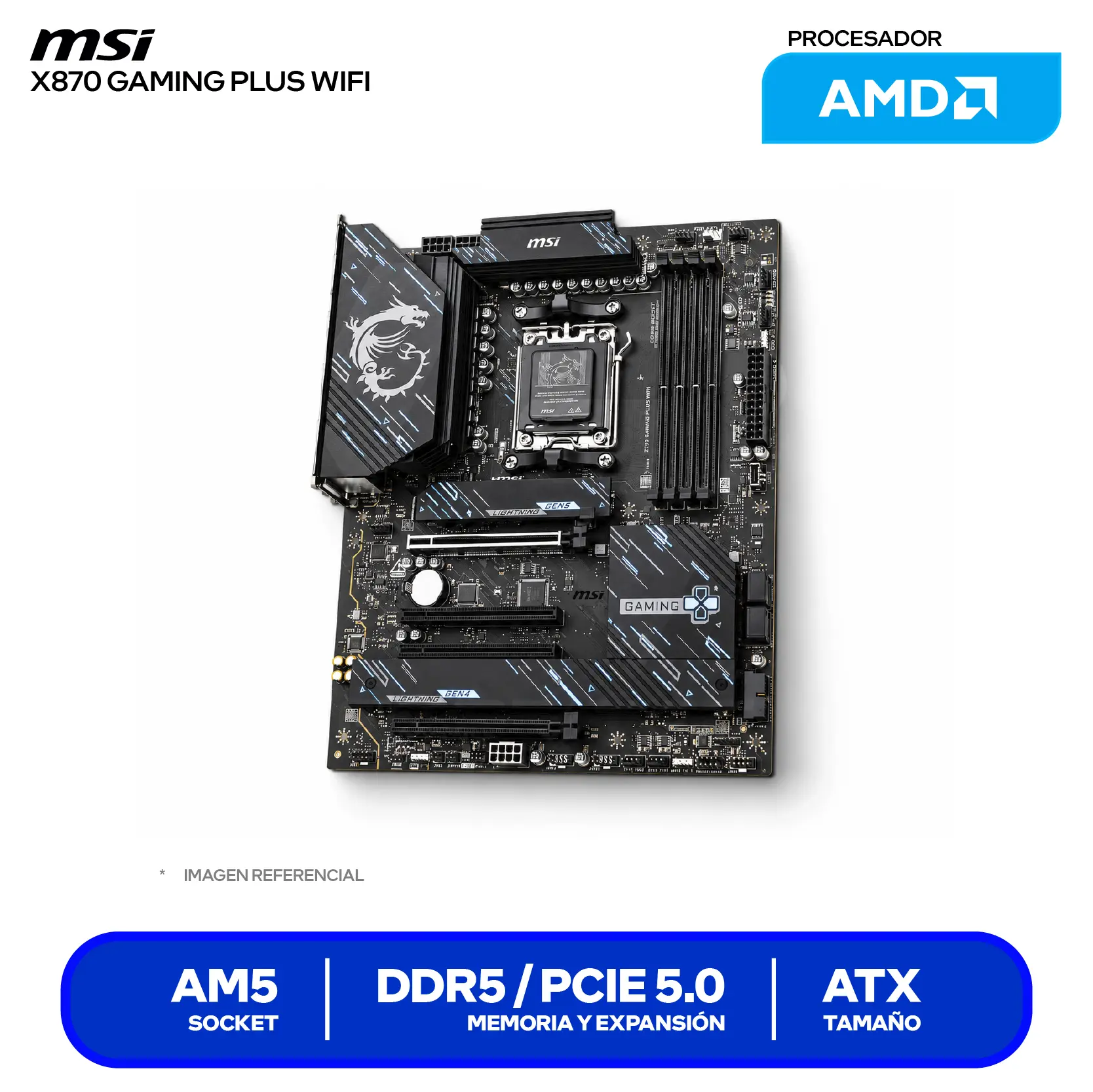 Placa Madre MSI X870 Gaming Plus WiFi (X870 GAMING PLUS WIFI) AM5, DDR5, ATX, Wi-Fi 7