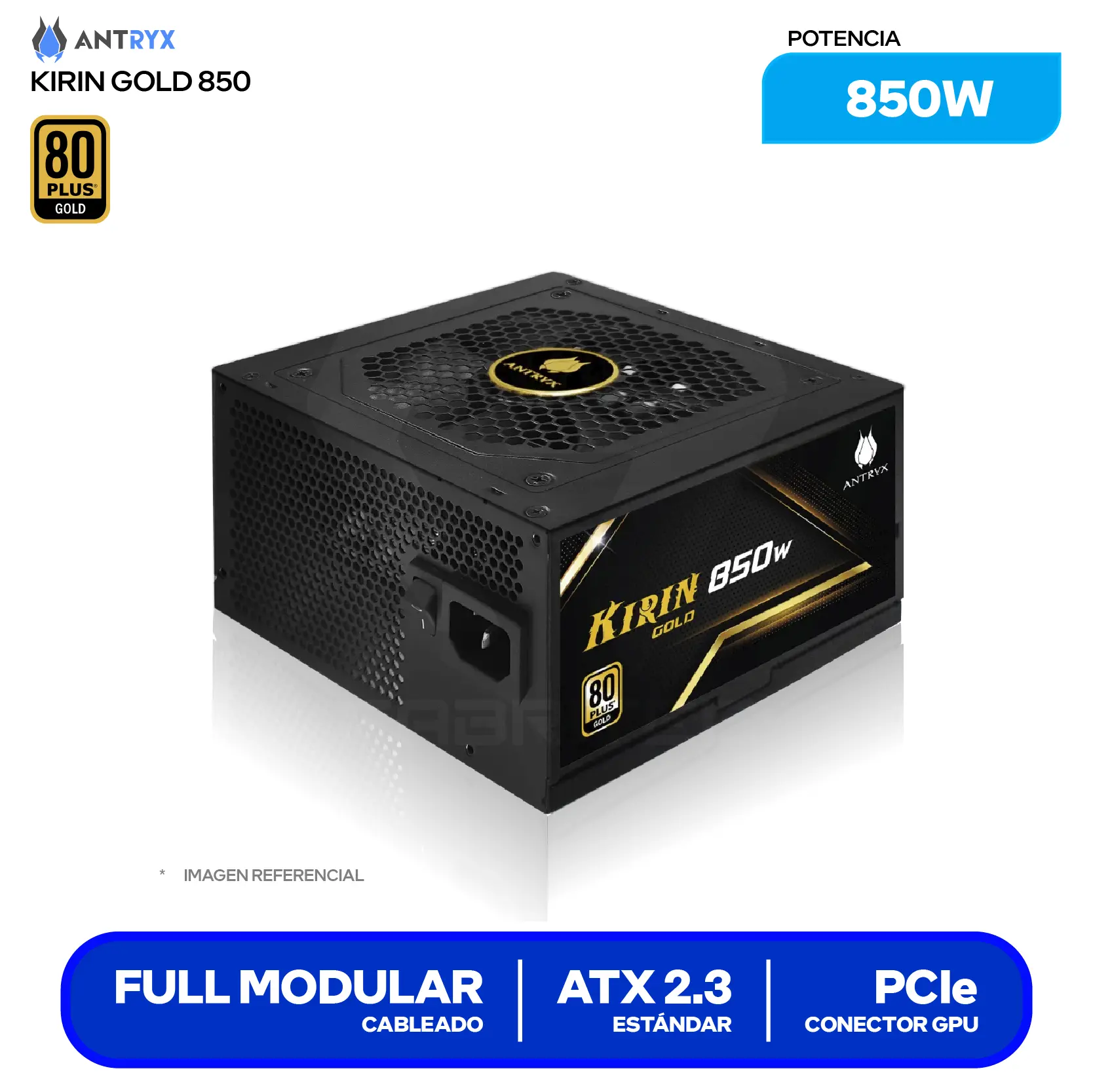 Fuente de Poder Antryx Kirin Gold 850W (GPX850S) 80 Plus Gold, Full Modular