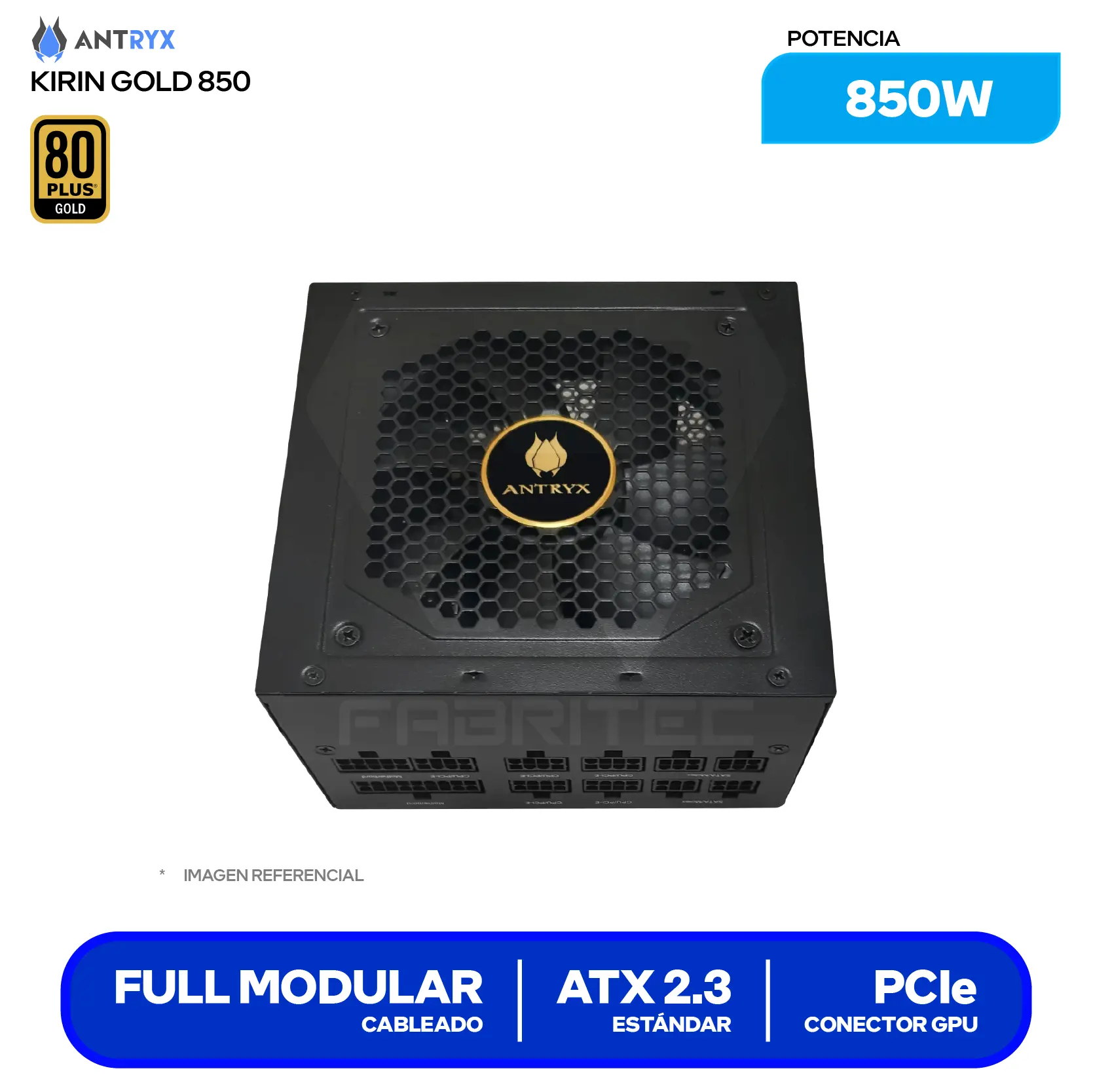 Fuente de Poder Antryx Kirin Gold 850W (GPX850S) 80 Plus Gold, Full Modular