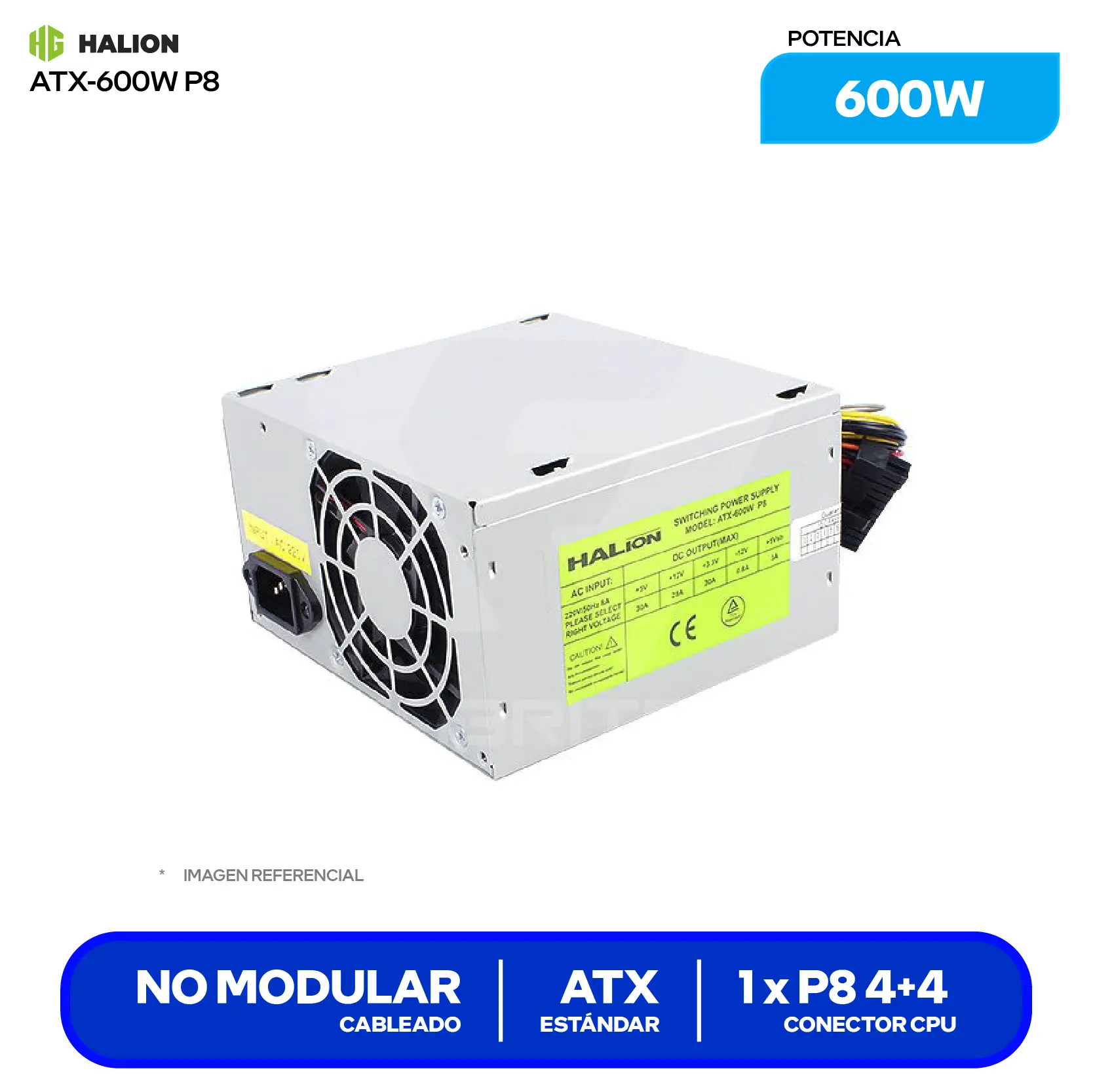 Fuente de Poder Halion ATX 600W P8 (ATX-600W P8) No Modular