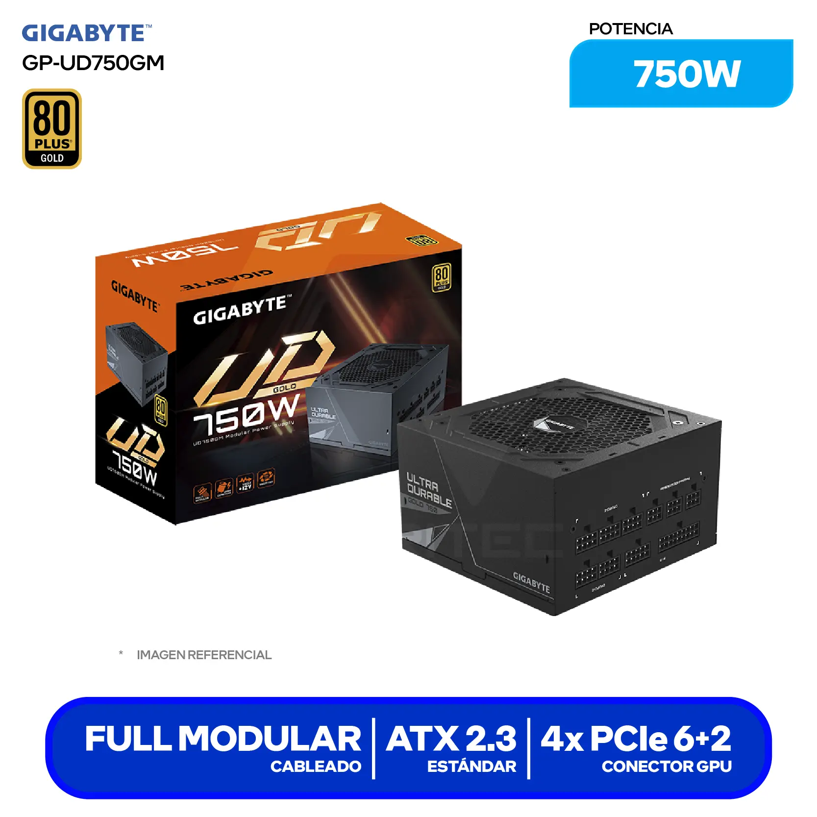Fuente de Poder Gigabyte UD750GM 750W (GP-UD750GM) 80 Plus Gold, Full Modular