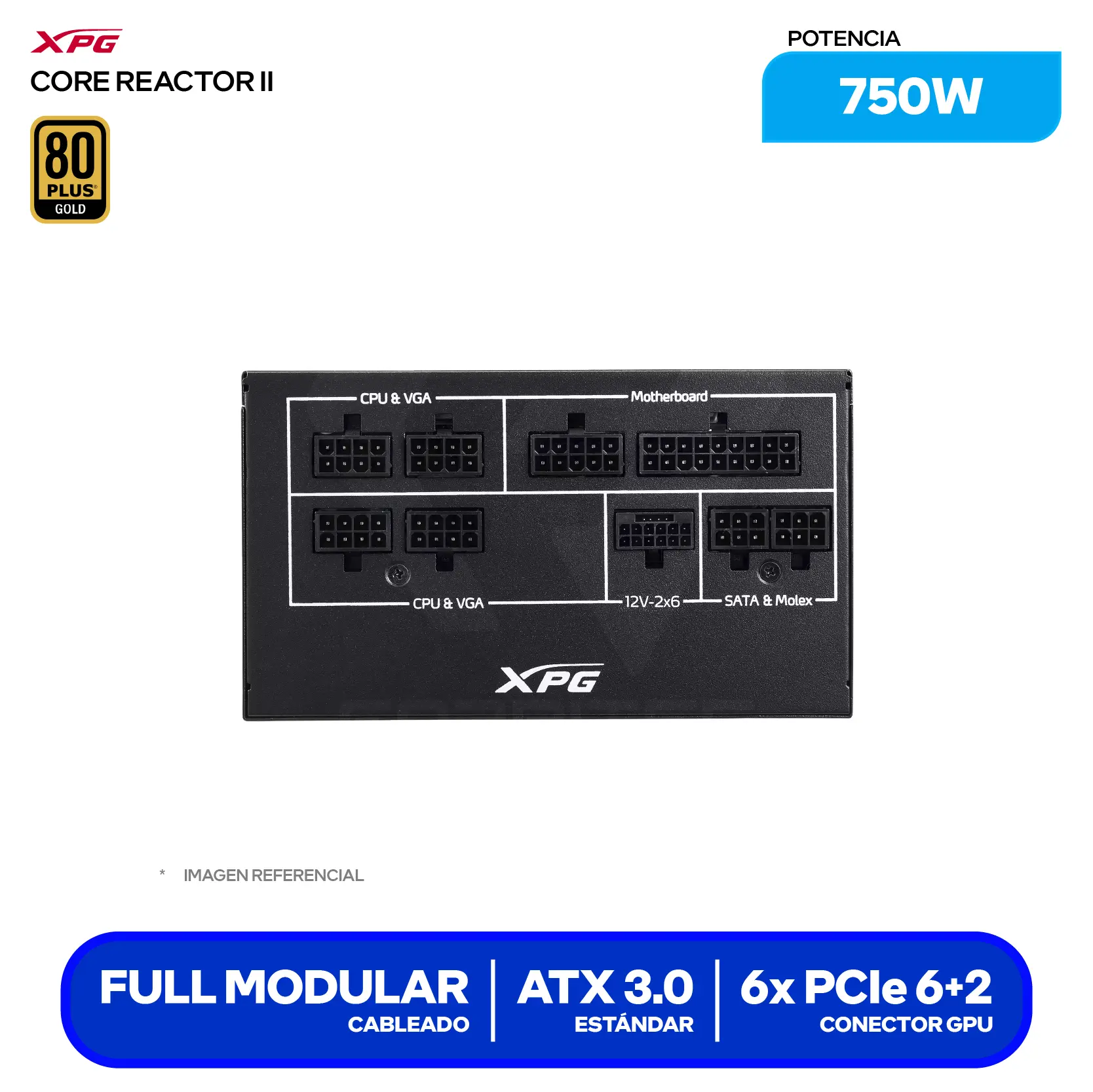 Fuente de Poder XPG Core Reactor II 750W (COREREACTORII750G-BKCUS) 80 Plus Gold, Full Modular