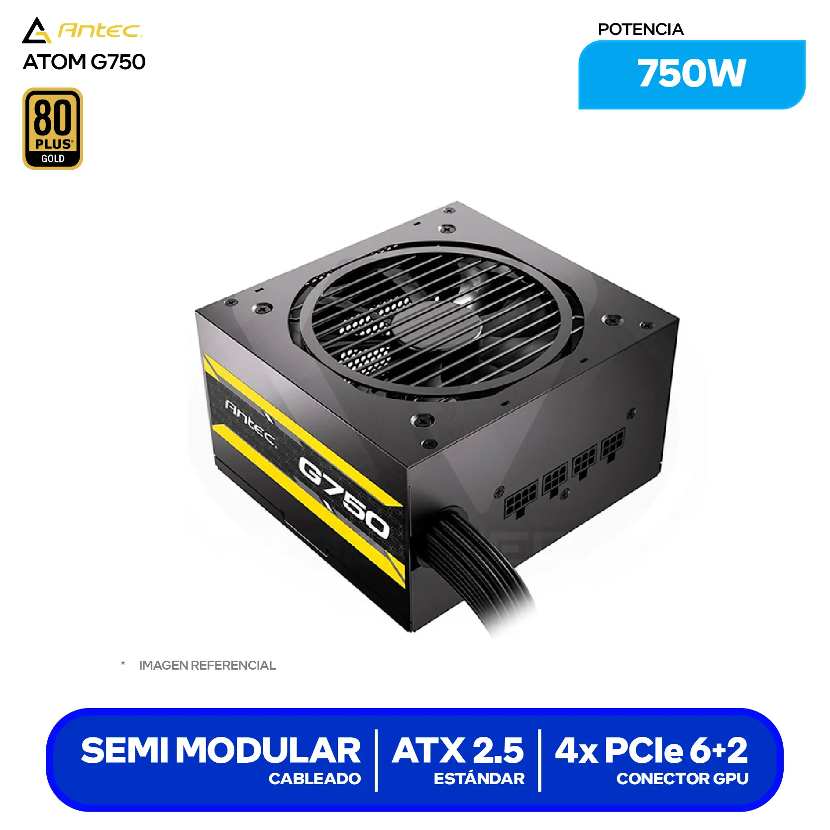 Fuente de Poder Antec Atom G750 750W (ATOM G750 EC) 80 Plus Gold, Semi Modular