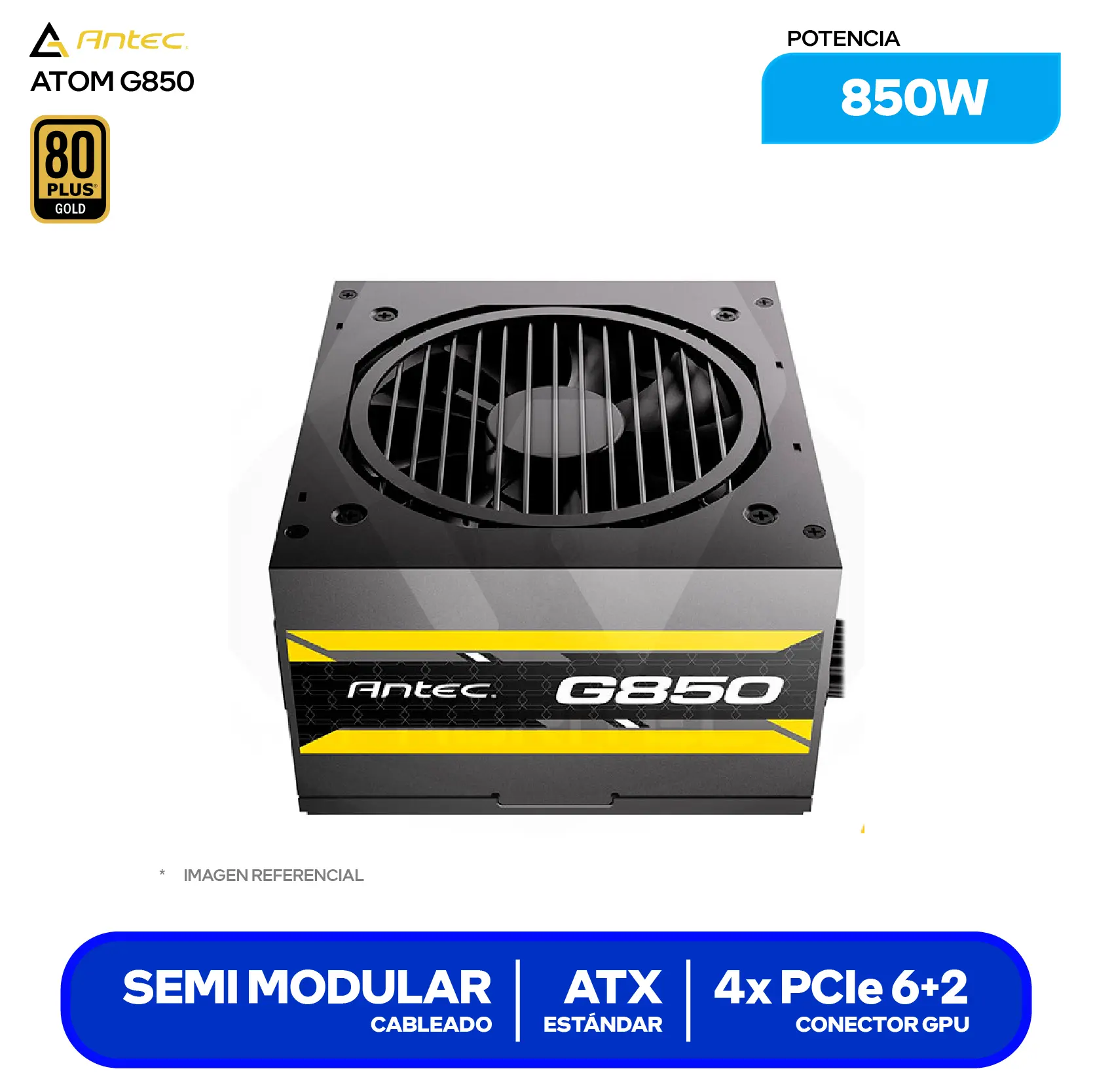 Fuente de Poder Antec Atom G850 850W (ATOM G850 EC) 80 Plus Gold, Semi Modular