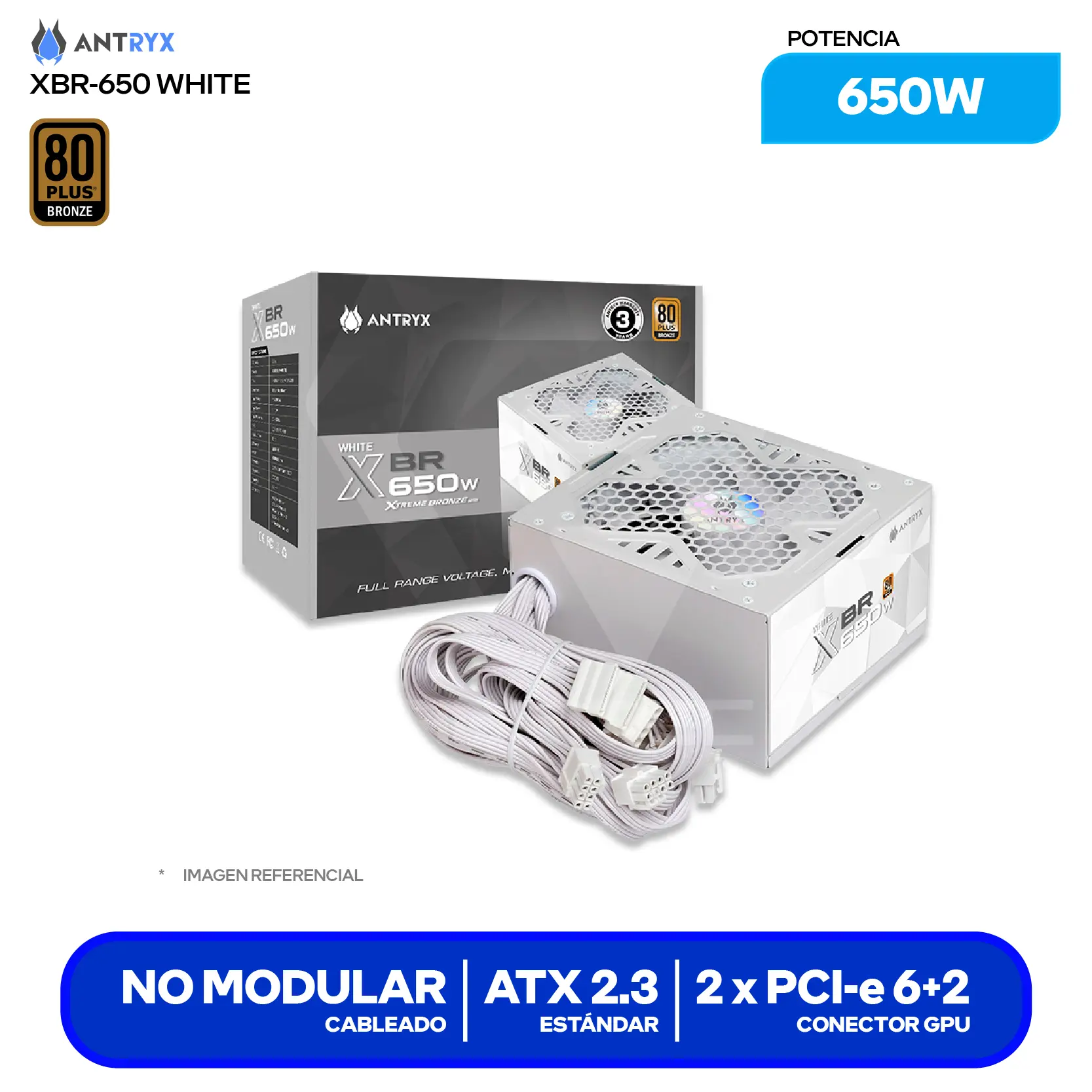 Fuente de Poder Antryx XBR 650 650W (FP650) 80 Plus Bronze Blanco, No Modular