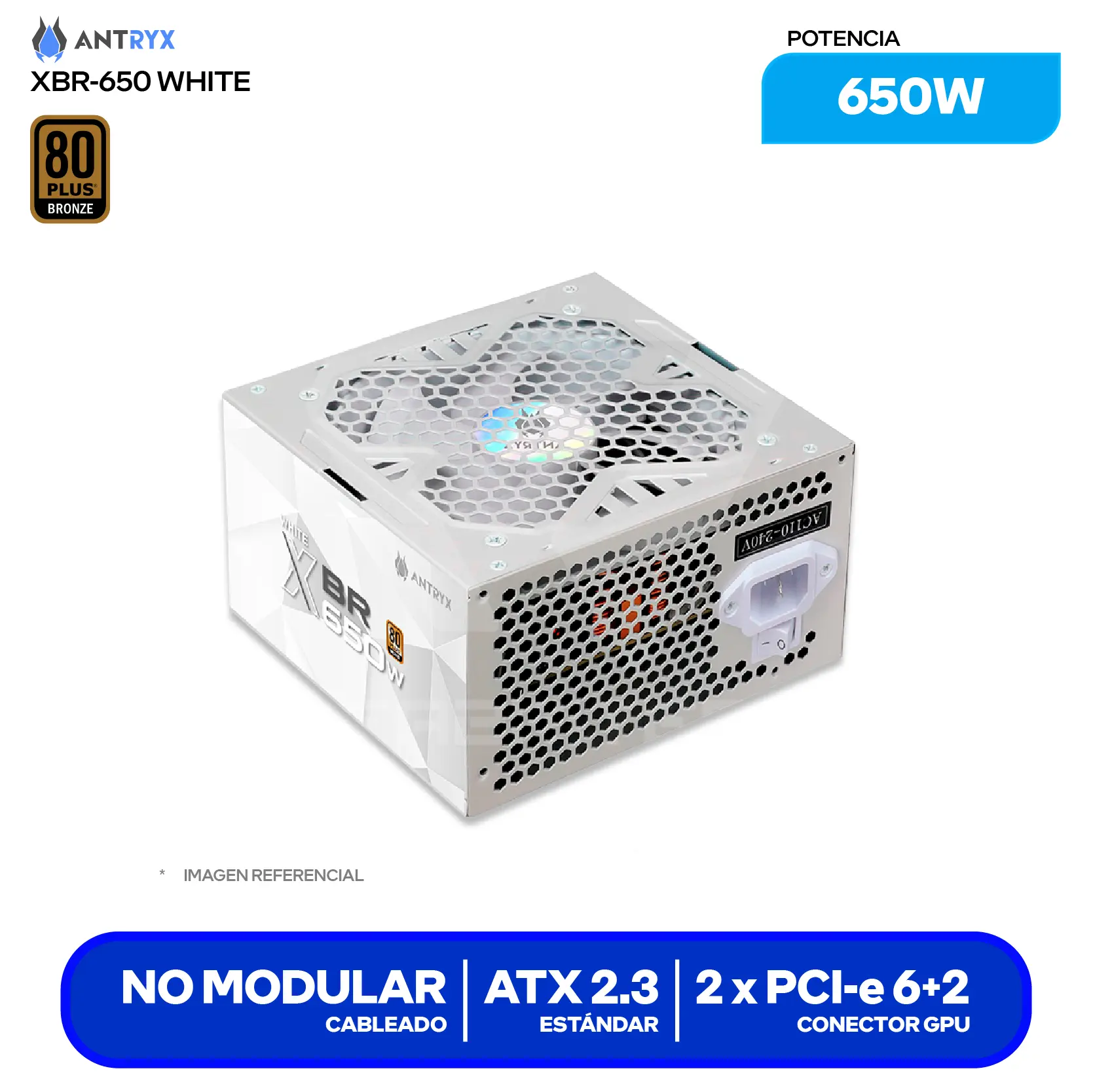 Fuente de Poder Antryx XBR 650 650W (FP650) 80 Plus Bronze Blanco, No Modular