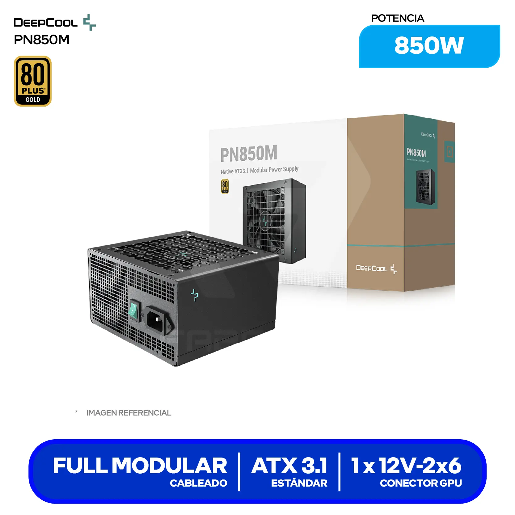 Fuente de Poder DeepCool PN850M 850W (R-PN850M-FC0B-JGUS) 80 Plus Gold, Full Modular