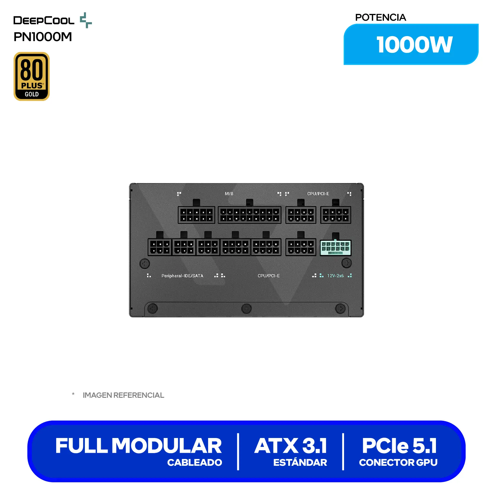 Fuente de Poder DeepCool PN1000M 1000W (R-PNA00M-FC0B-JGUS) 80 Plus Gold, Full Modular