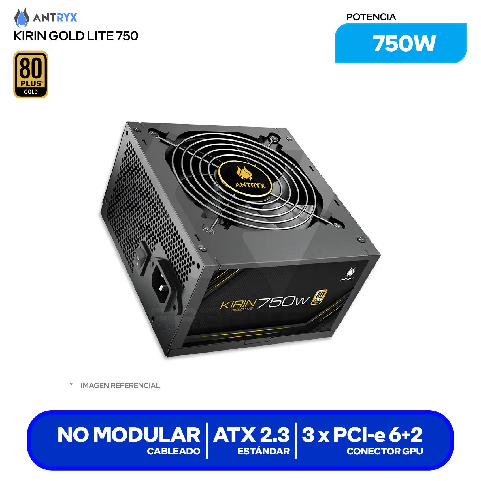 Fuente de Poder Antryx Kirin Gold Lite 750W (GPW750S) 80 Plus Gold, No Modular