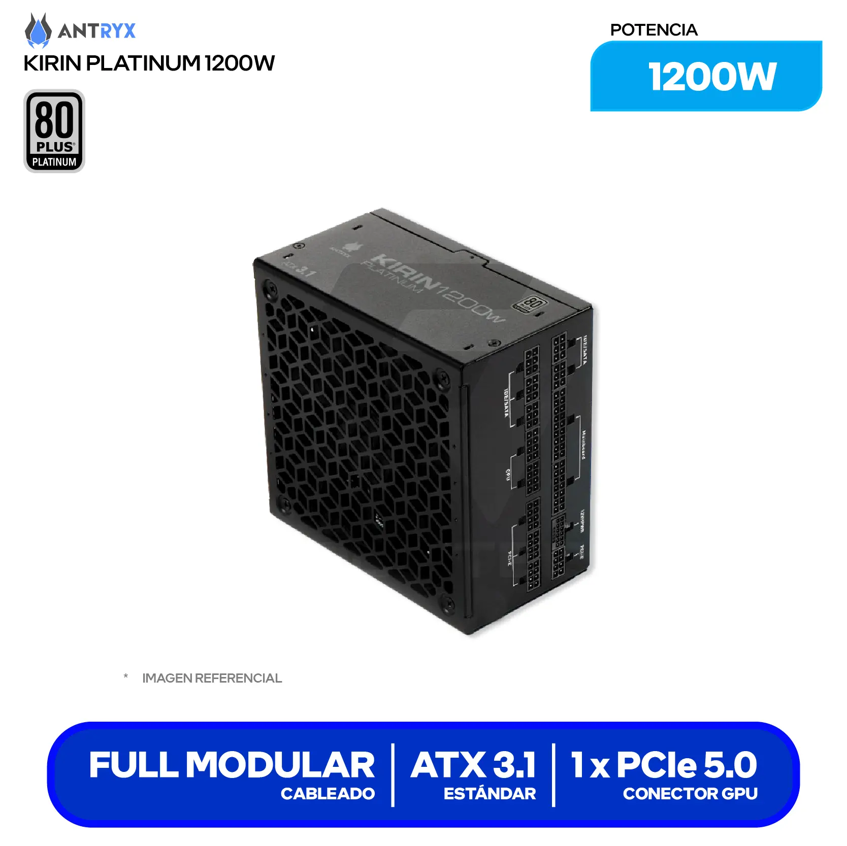 Fuente de Poder Antryx Kirin Platinum 1200W (XPH1200-A) 80 Plus Platinum, Full Modular