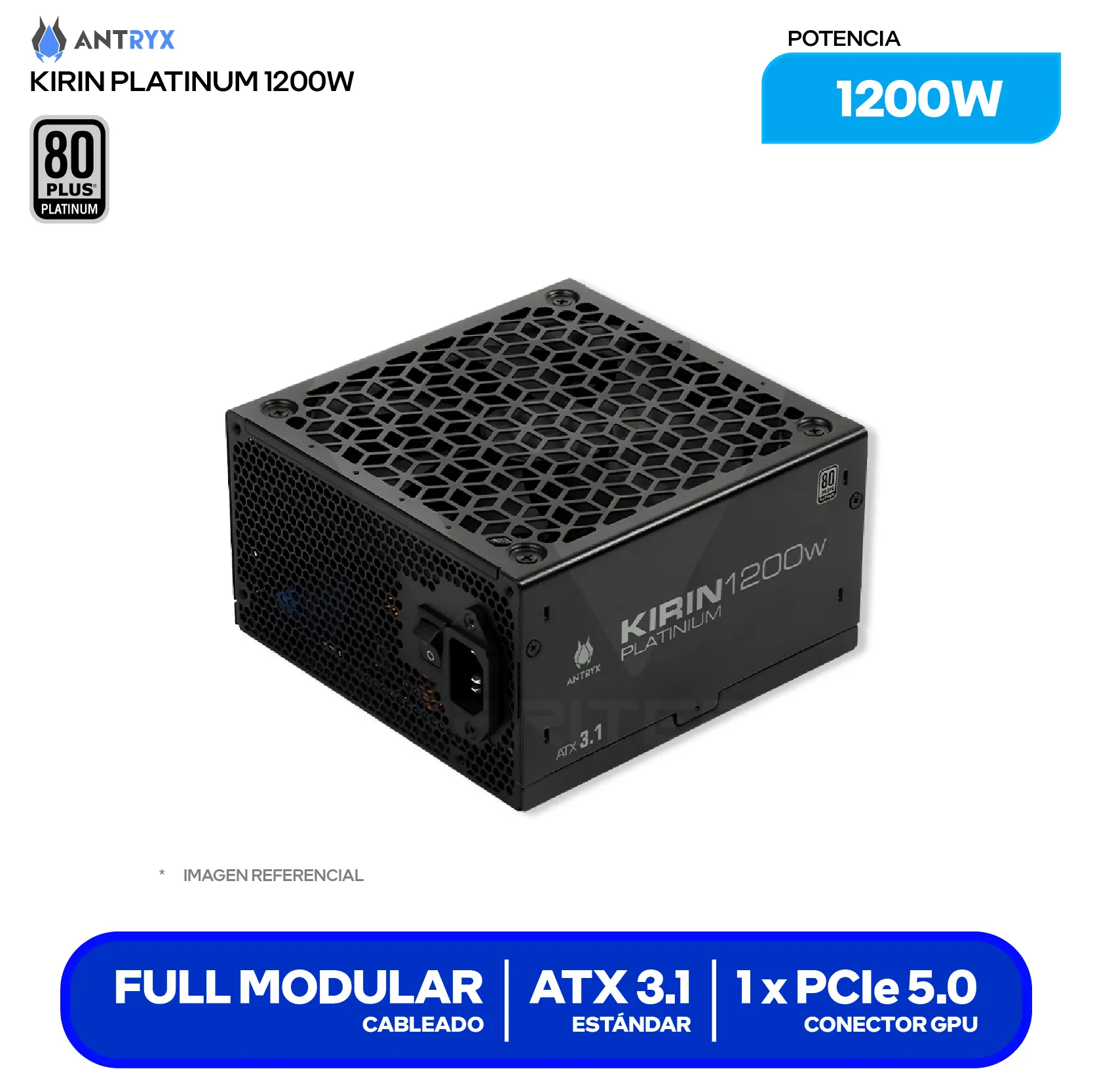 Fuente de Poder Antryx Kirin Platinum 1200W (XPH1200-A) 80 Plus Platinum, Full Modular