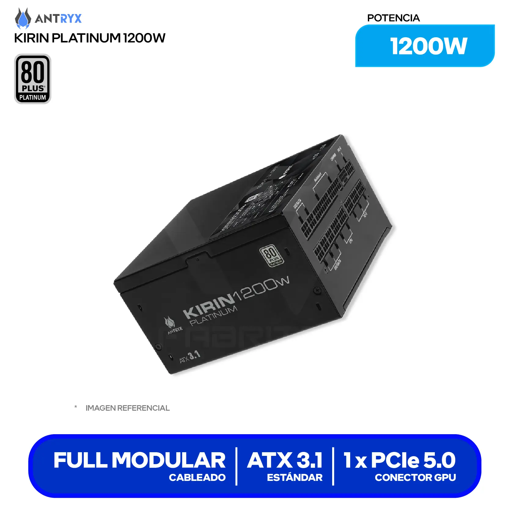 Fuente de Poder Antryx Kirin Platinum 1200W (XPH1200-A) 80 Plus Platinum, Full Modular
