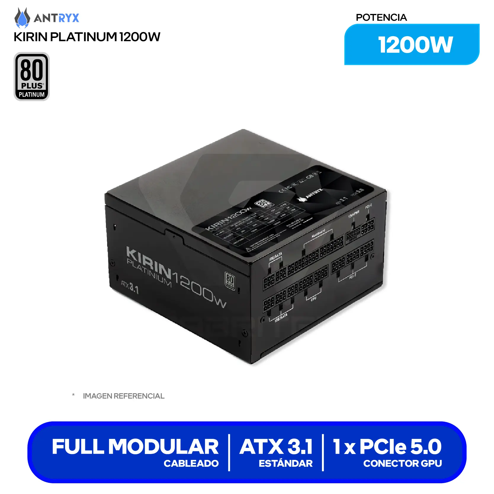 Fuente de Poder Antryx Kirin Platinum 1200W (XPH1200-A) 80 Plus Platinum, Full Modular