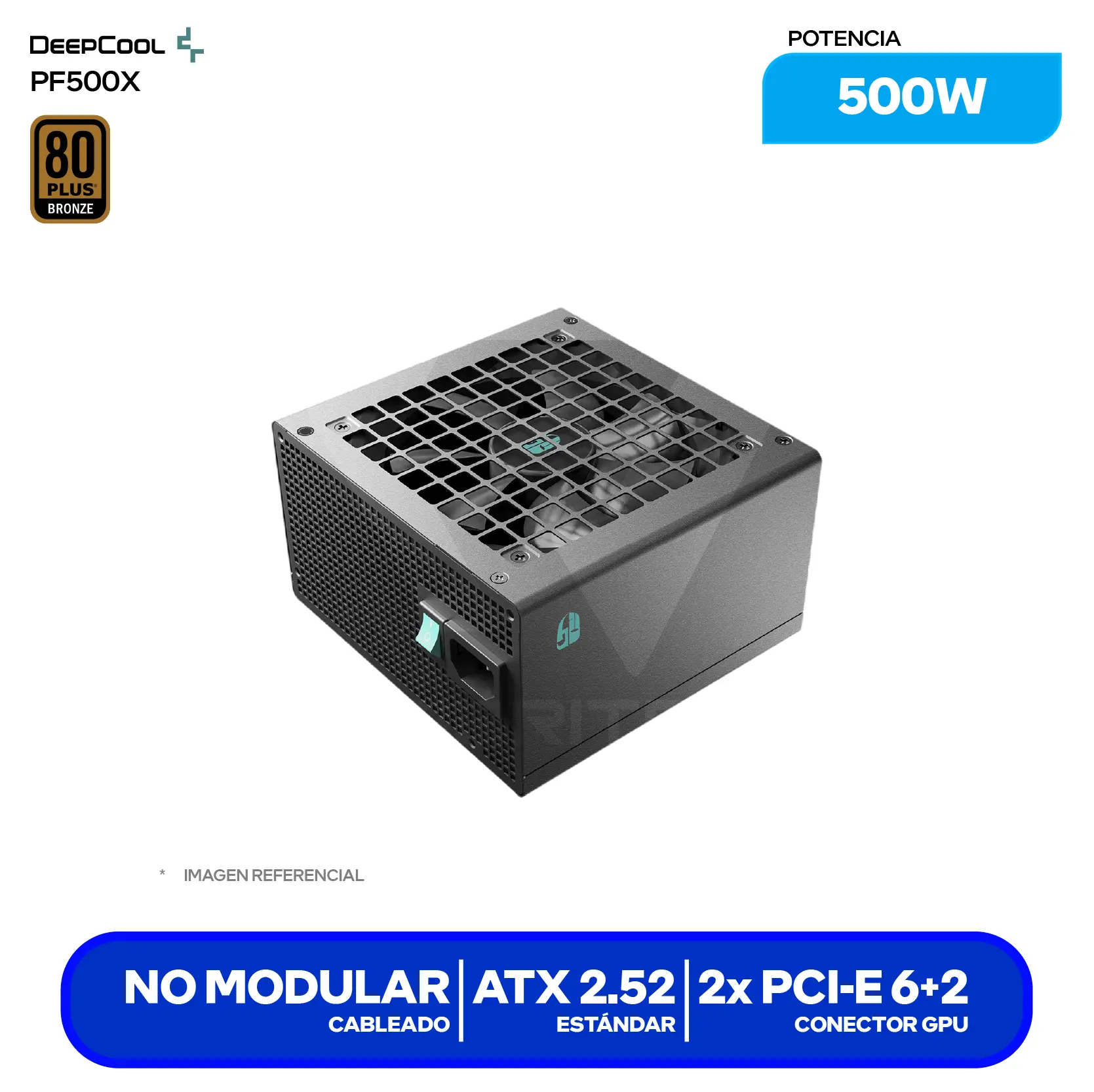 Fuente de Poder GamerStorm PF500X 500W (R-PF500X-HD0B-JGUS) 80 Plus Bronze, No Modular