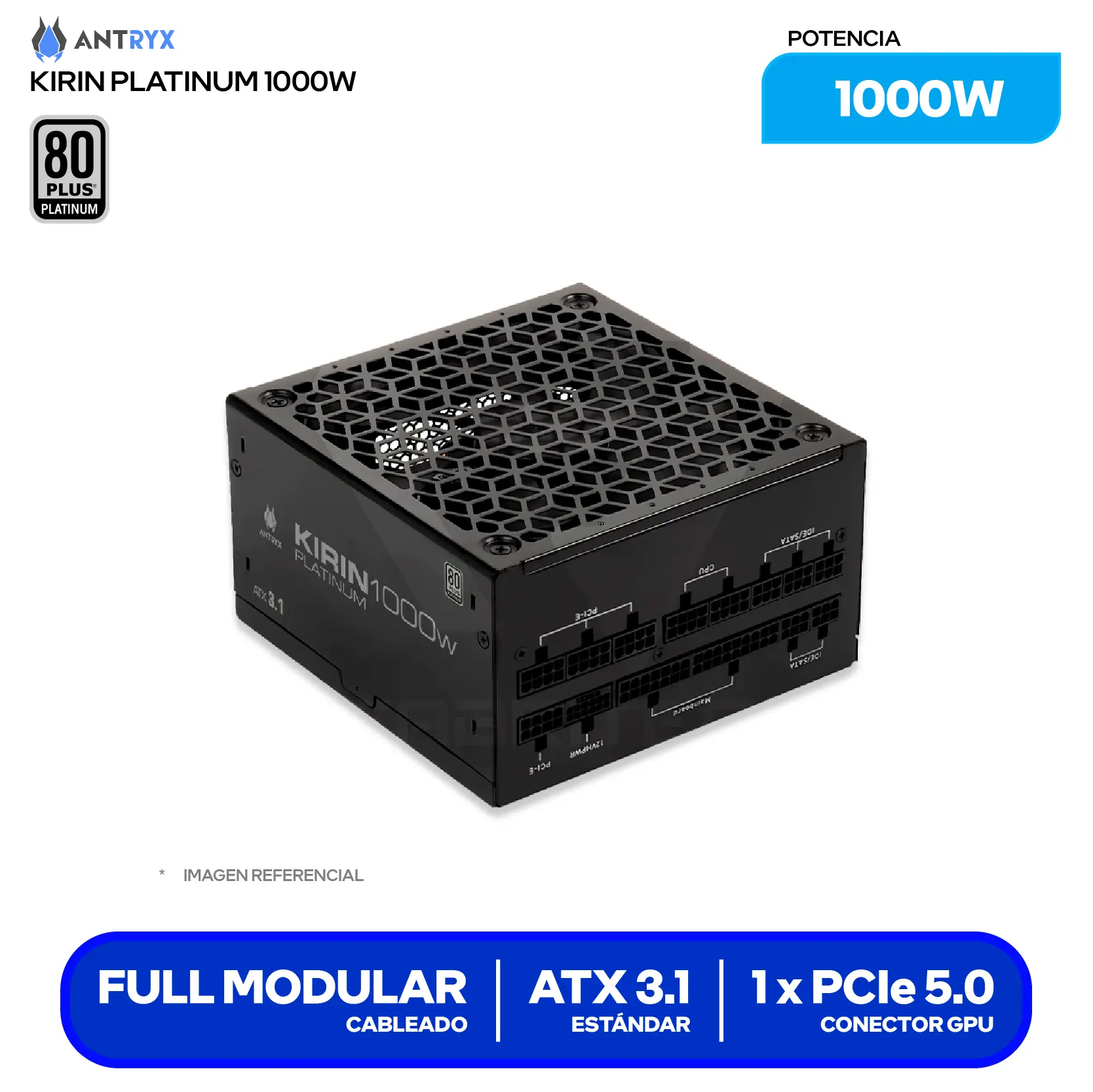 Fuente de Poder Antryx Kirin Platinum 1000W (XPH1000-A) 80 Plus Platinum, Full Modular