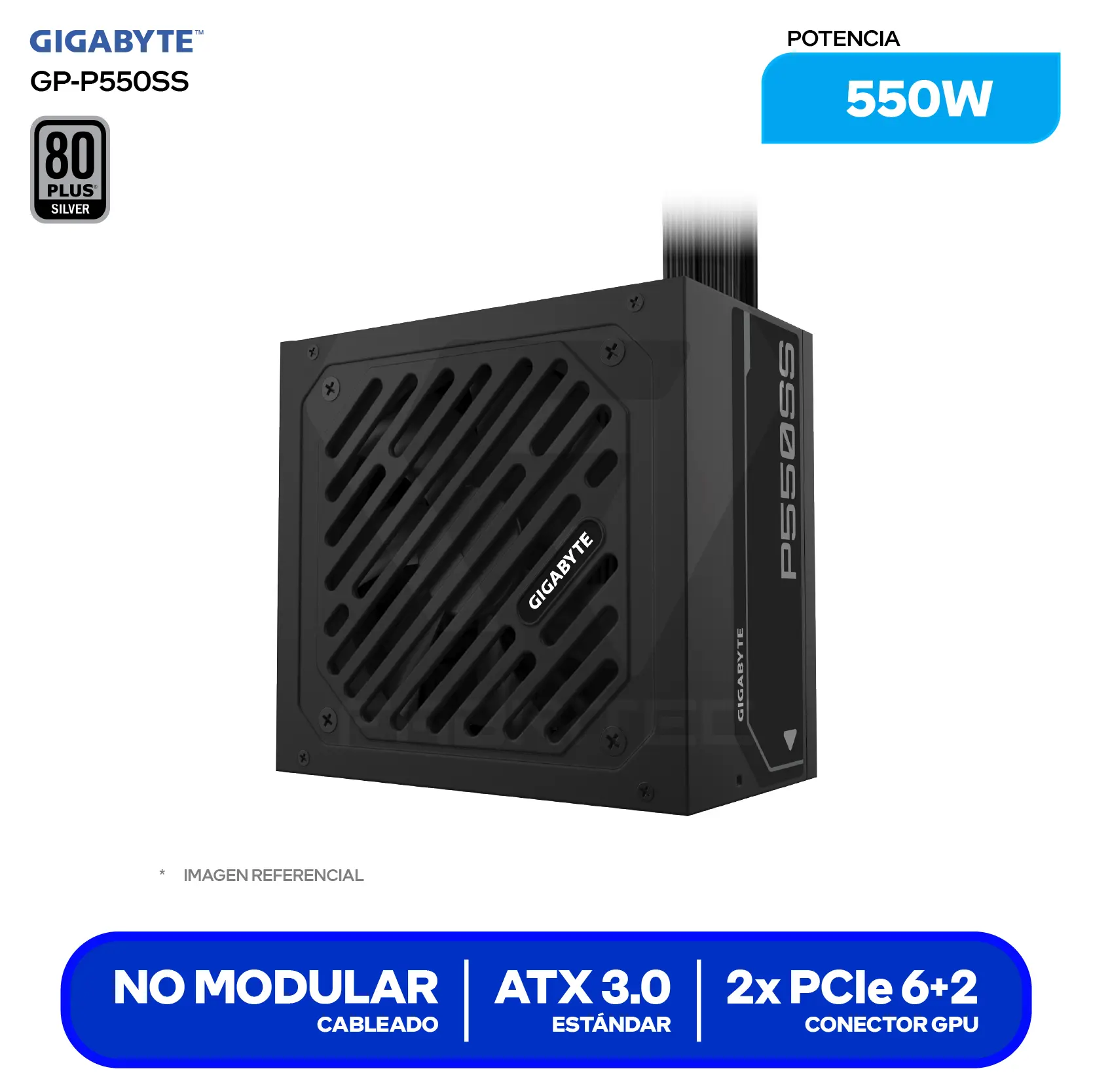 Fuente de Poder Gigabyte P550SS 550W (GP-P550SS) 80 Plus Silver, No Modular