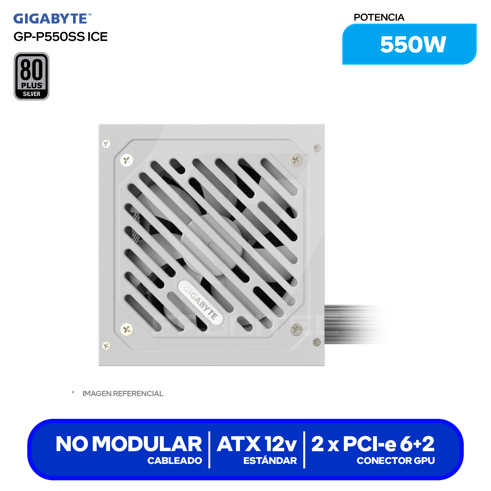 Fuente de Poder Gigabyte P550SS ICE 550W (GP-P550SS ICE) 80 Plus Silver, No Modular