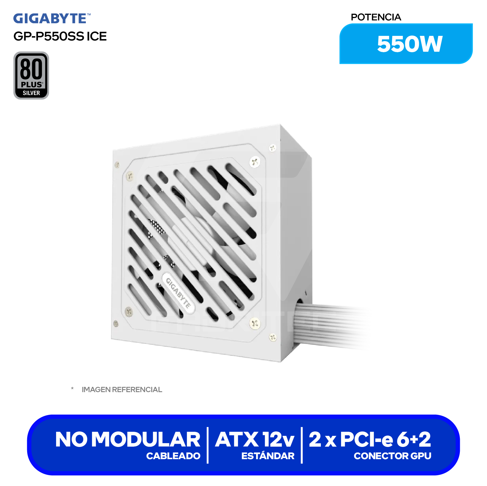 Fuente de Poder Gigabyte P550SS ICE 550W (GP-P550SS ICE) 80 Plus Silver, No Modular