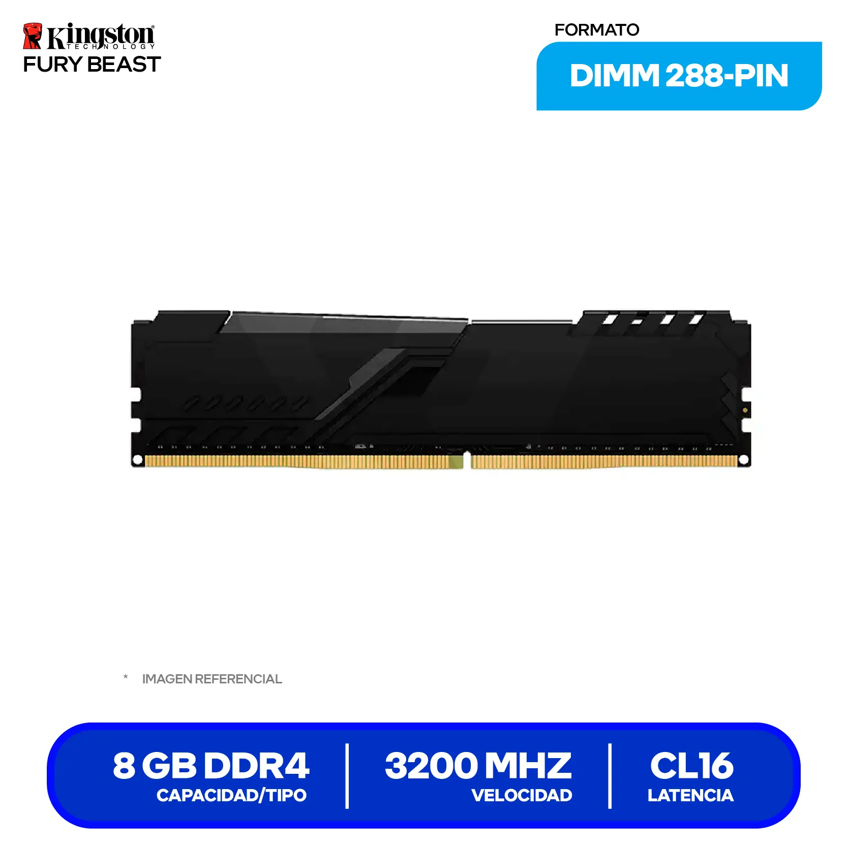 Memoria DIMM Kingston Fury Beast (KF432C16BB/8) 8GB, DDR4, 3200 MHz