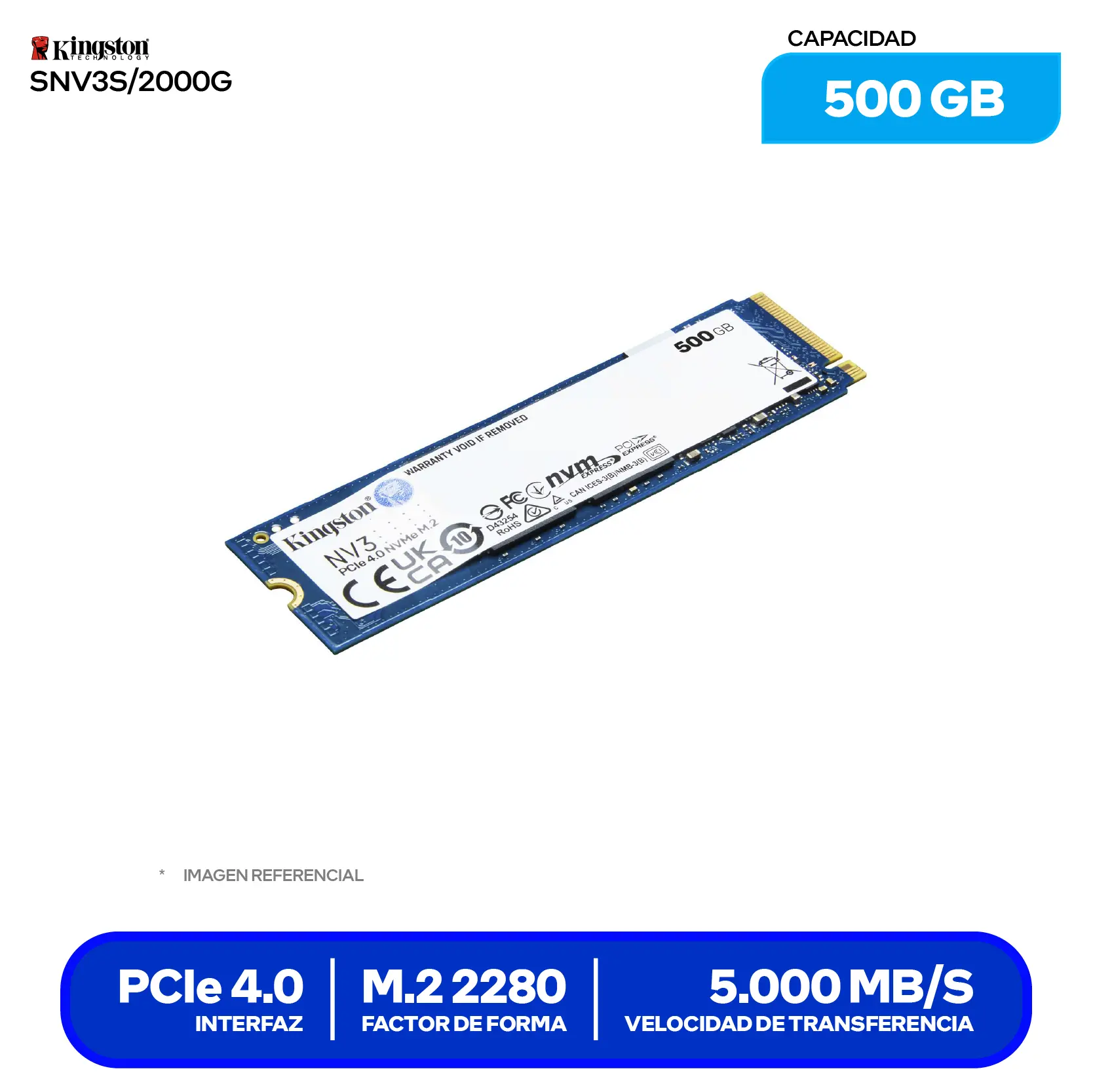 SSD Kingston NV3 500GB (SNV3S/500G) M.2 2280, PCIe 4.0
