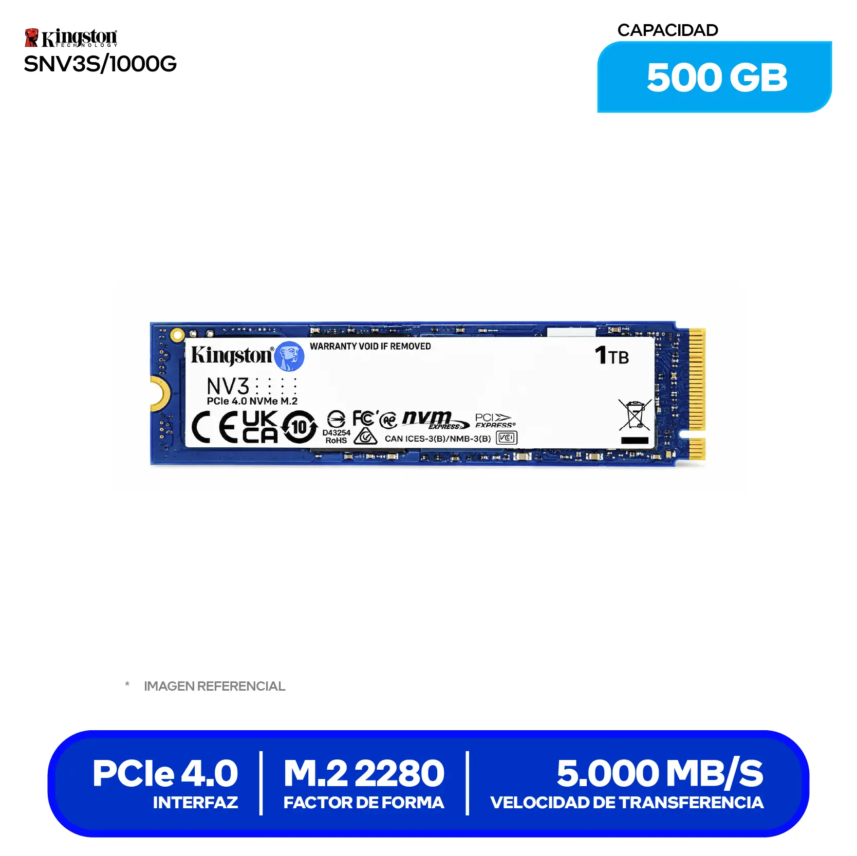 SSD KINGSTON NV3 1TB (SNV3S/1000G) M.2 2280, PCIe 4.0