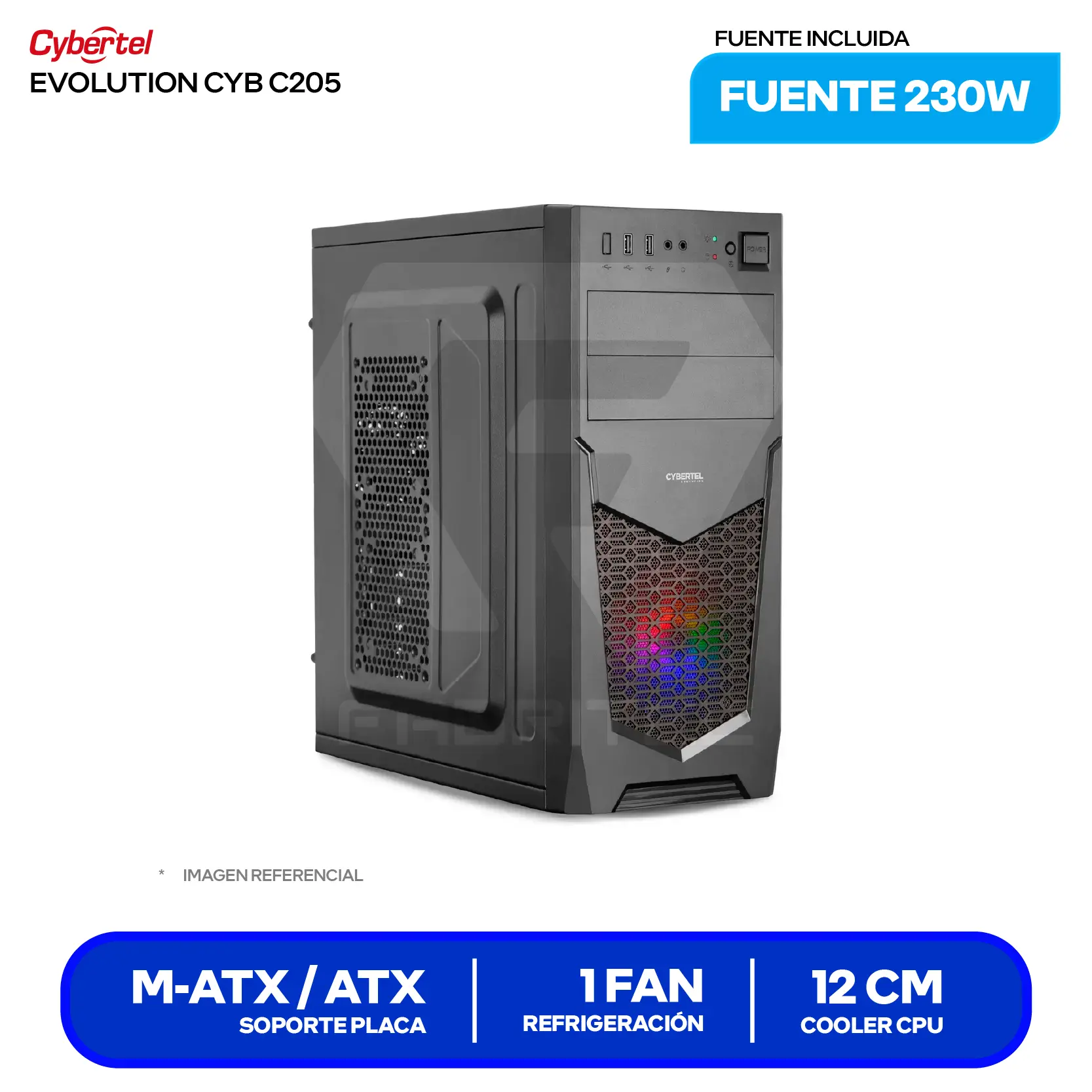 Case Cybertel Evolution CYB C205 (CYB C205) Con Fuente 230W, 2 Fan