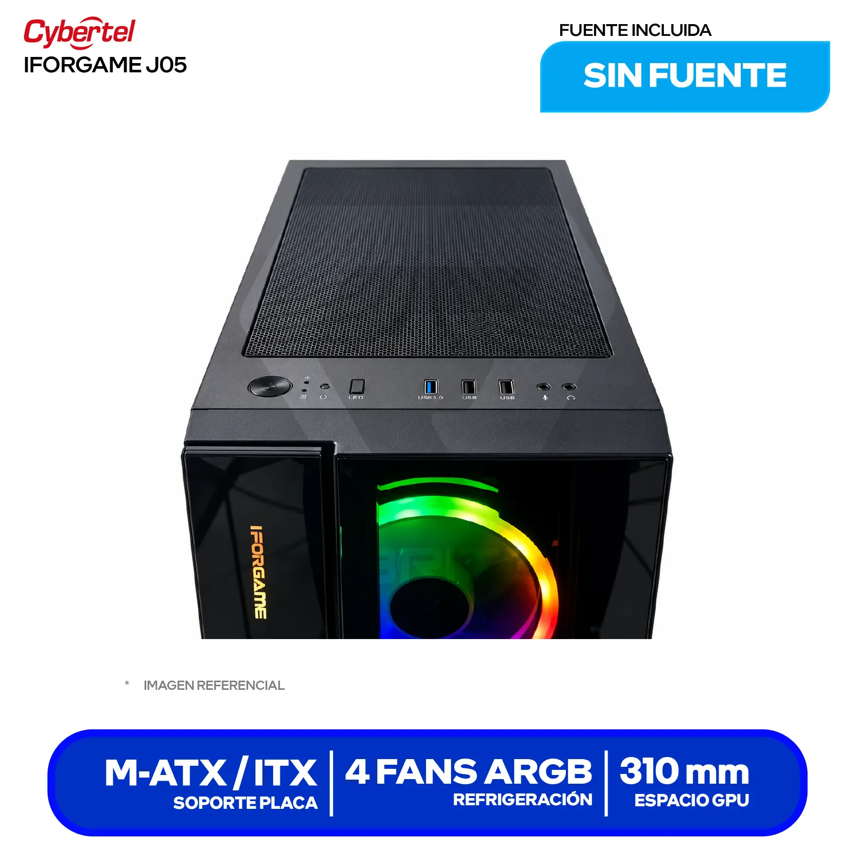 Case Gamer iForgame J05 (IFORGAME J05) Sin fuente, Vidrio templado, 4 fans ARGB