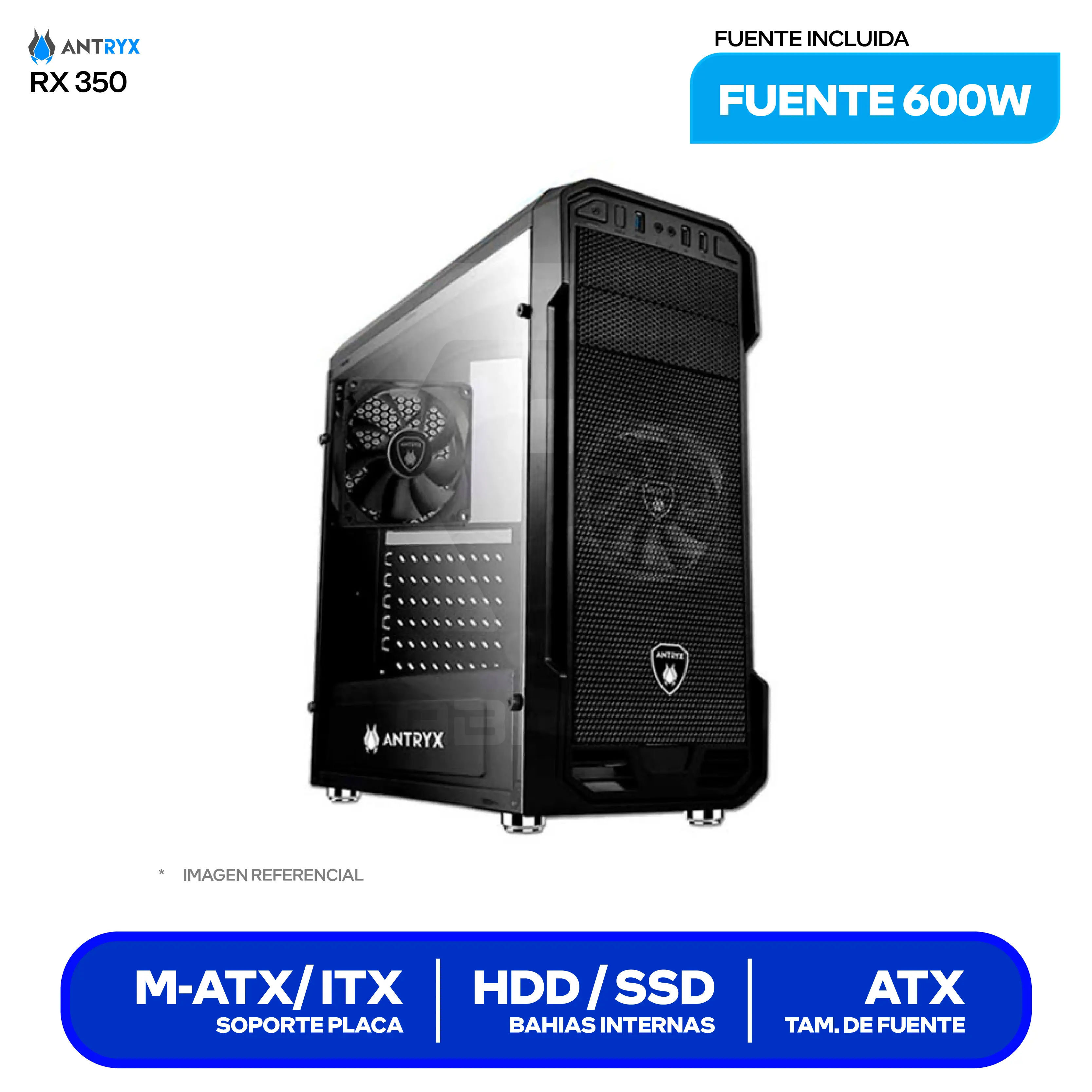 Case Antryx RX 350 Performance (AC-RX350K3-600CP) Con Fuente de 600W, 2 Fans
