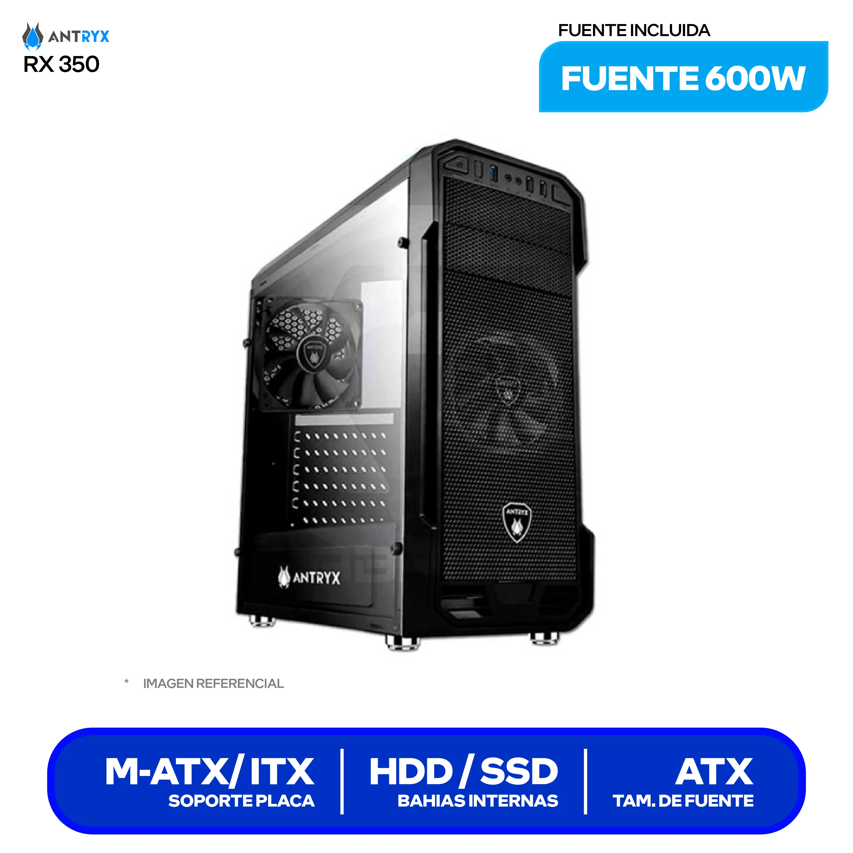 Case Antryx RX 350 Performance (AC-RX350K3-600CP) Con Fuente de 600W, 2 Fans