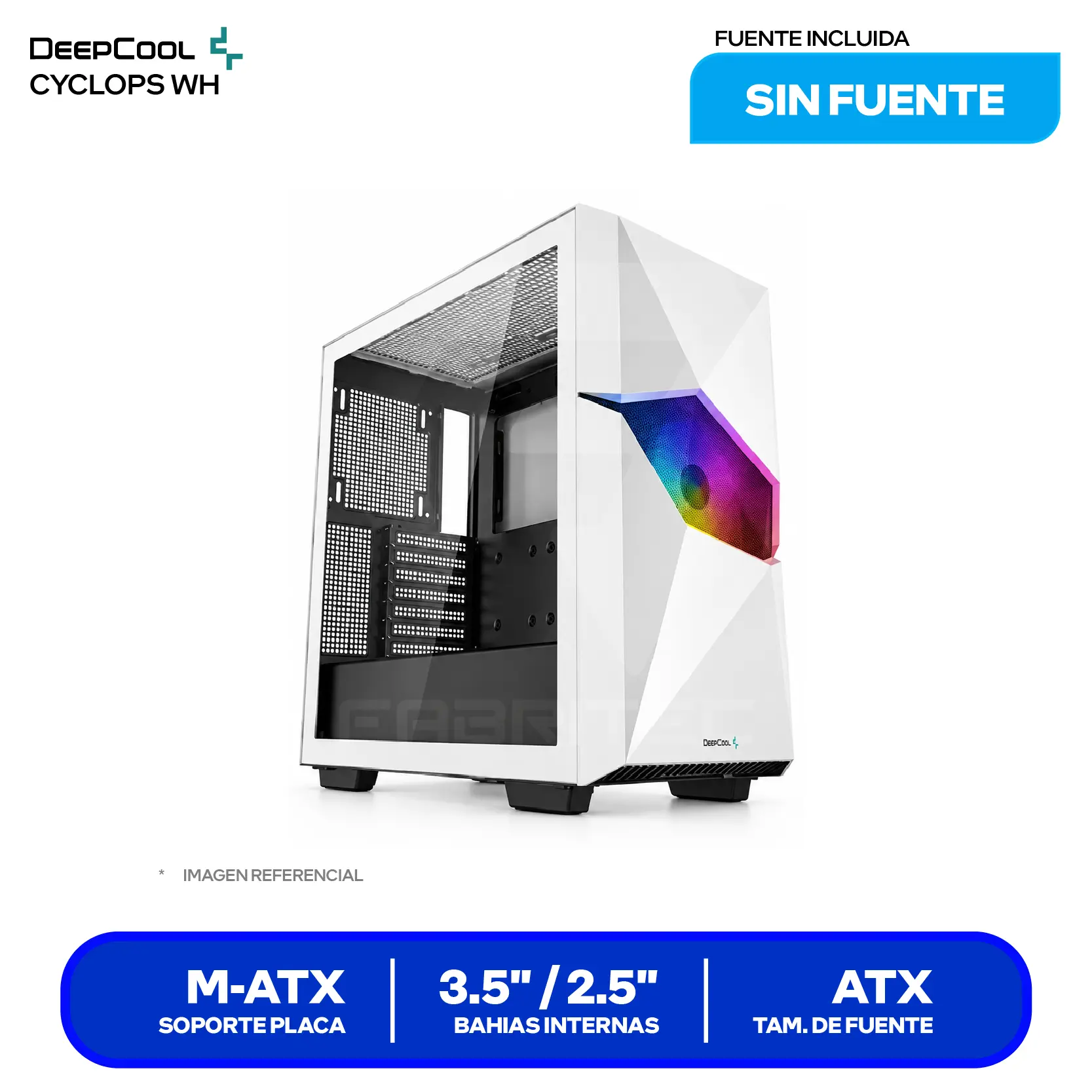 Case Gamer DeepCool Cyclops WH (R-WHAEE1-C-1) Sin fuente, Vidrio templado, 1 fan ARGB