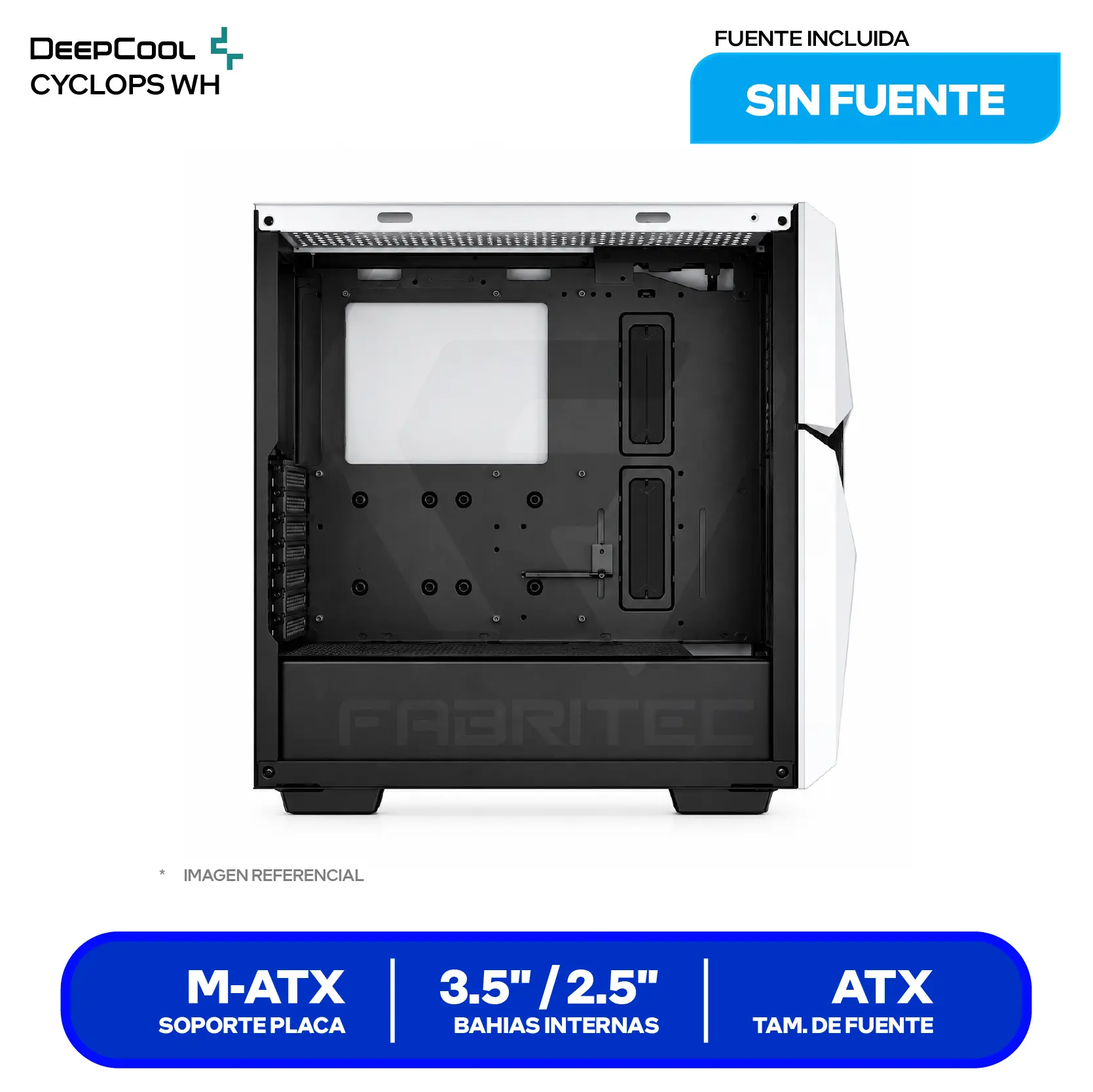 Case Gamer DeepCool Cyclops WH (R-WHAEE1-C-1) Sin fuente, Vidrio templado, 1 fan ARGB