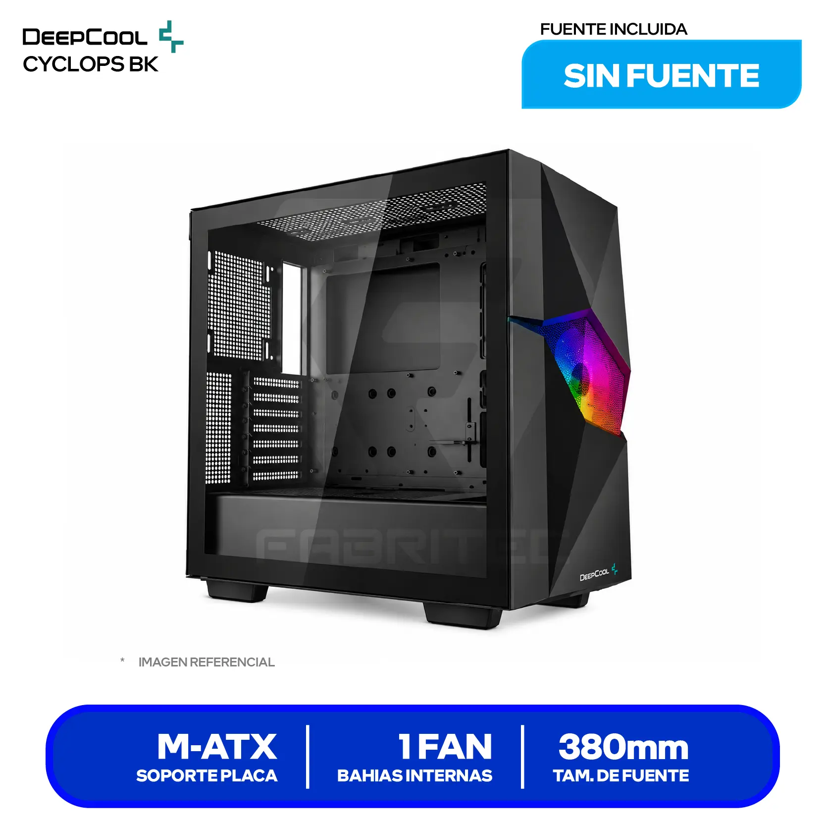 Case Gamer DeepCool Cyclops (R-BKAAE1-C-1) Sin fuente, Vidrio templado, Mesh Frontal, 1 fan ARGB