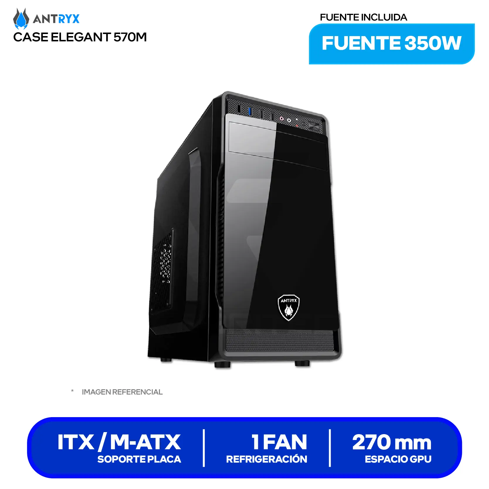 Case Antryx Elegant 530M (AC-E530M-350CP) Con fuente de 350W, 1 fan