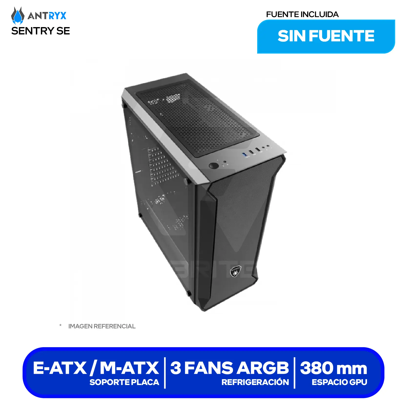 Case Gamer Antryx FX Chrome Storm Sentry SE (AC-FX260SEK-T3DR) Sin fuente, Vidrio templado, 3 fans ARGB