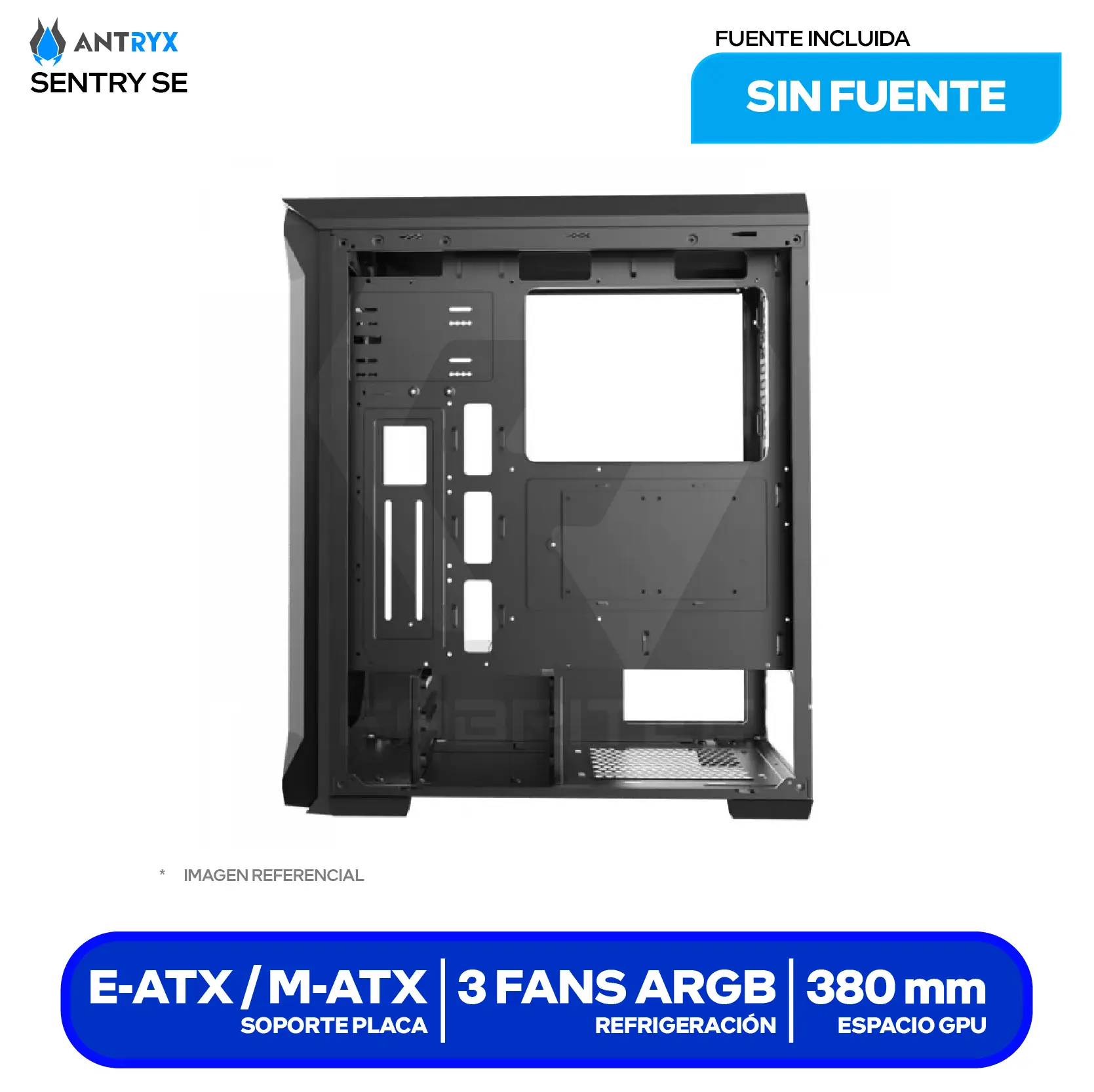Case Gamer Antryx FX Chrome Storm Sentry SE (AC-FX260SEK-T3DR) Sin fuente, Vidrio templado, 3 fans ARGB