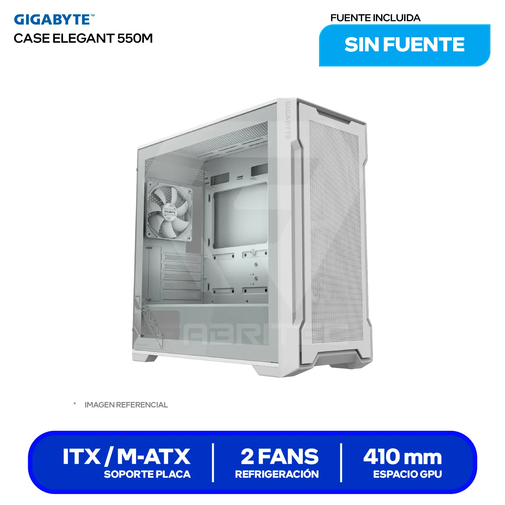 Case Gamer Gigabyte C102 Glass Ice (GB-C102GI) Sin fuente, Vidrio templado, 2 fans