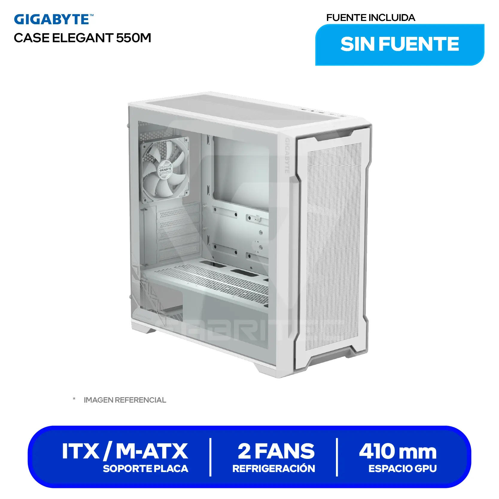Case Gamer Gigabyte C102 Glass Ice (GB-C102GI) Sin fuente, Vidrio templado, 2 fans