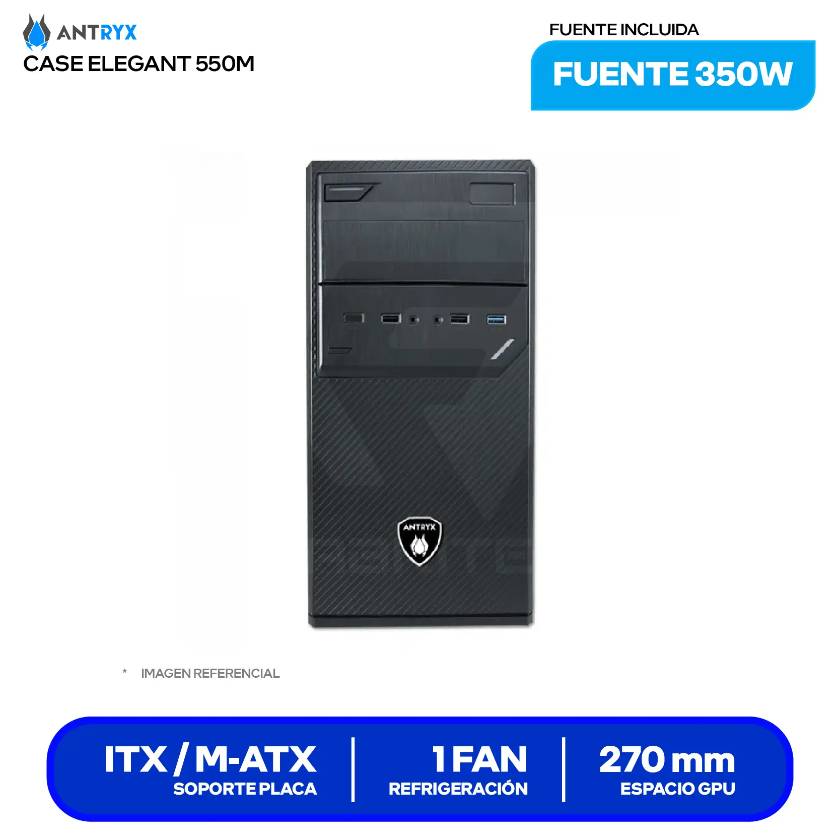 Case Antryx Elegant 550M (AC-E550M-350CP) Con fuente de 350W, 1 fan