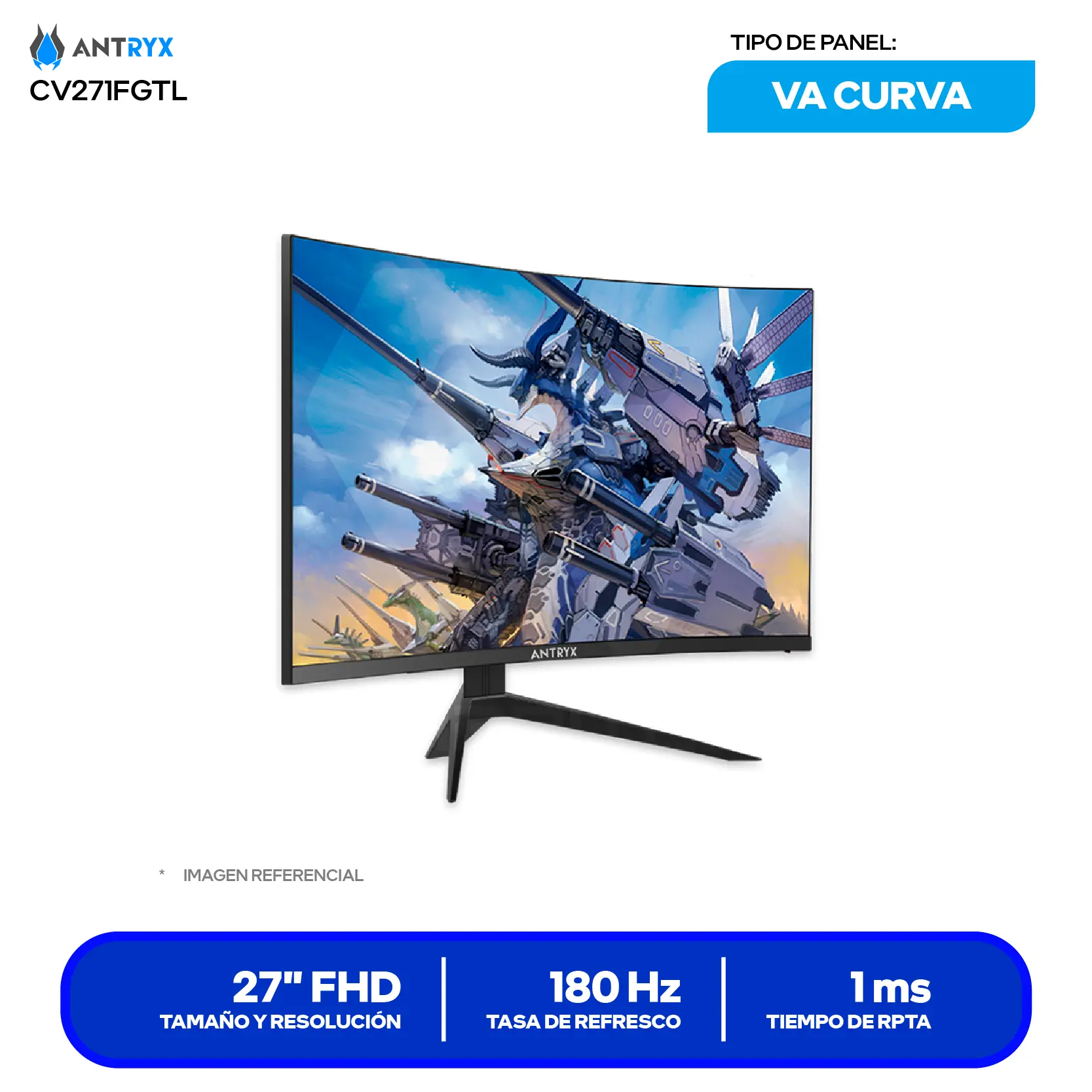 Monitor Gamer Antryx Vision 27" (CV271FGTL) FHD, VA Curvo, 180Hz, 1ms