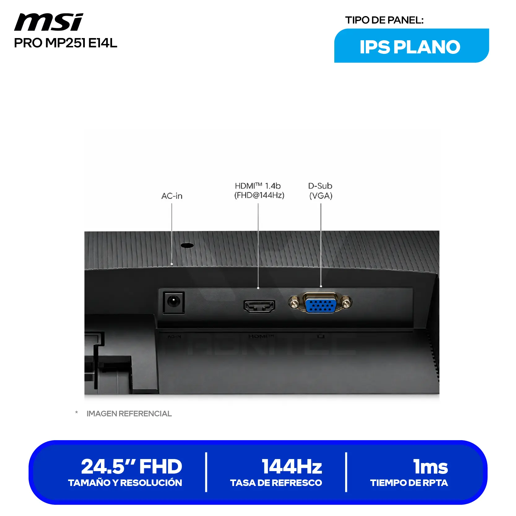 Monitor MSI PRO MP251 E14L (PRO MP251 E14L) 24.5" FHD, IPS, 144Hz, 1ms
