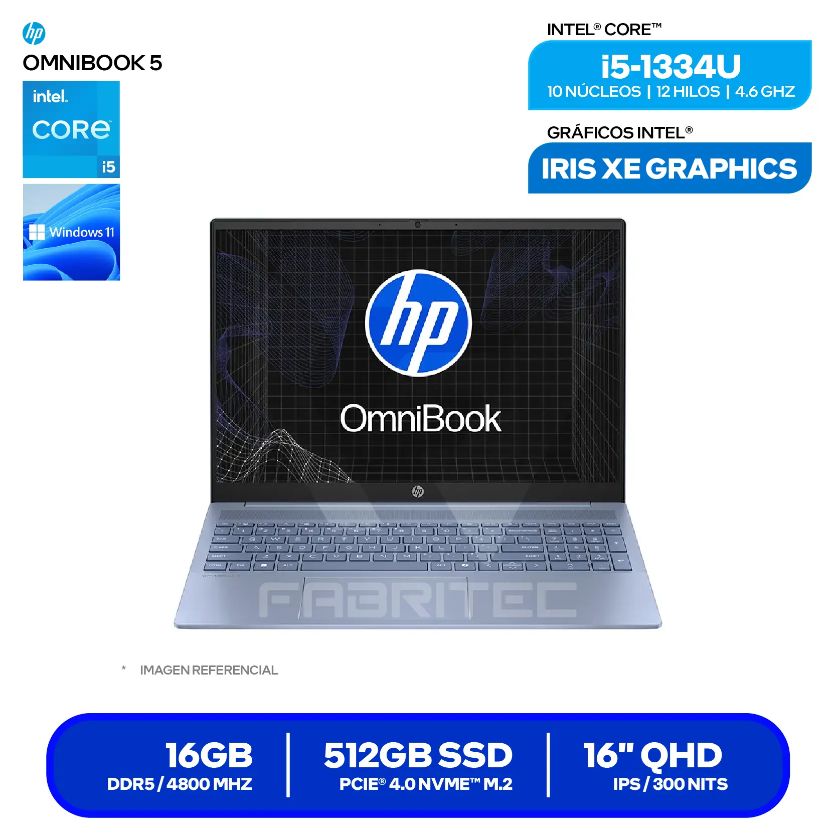 Laptop HP OmniBook 5 16-BA1051LA (BM2N0LA#ABA) Intel Core i5-1334U, 16GB RAM, 512GB SSD, 16" 2K IPS, Windows 11 Home