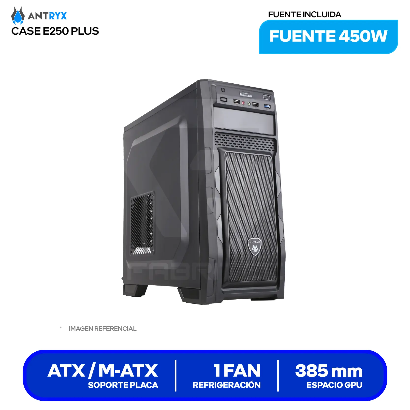 Case Gamer Antryx Xtreme E250 Plus (AC-XE250PKN-450CPR1) Sin fuente, 1 fan