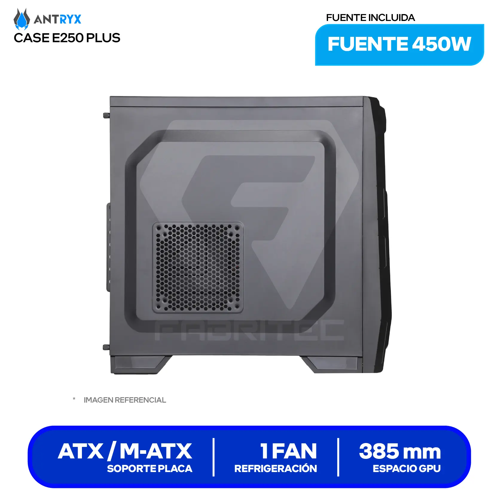 Case Gamer Antryx Xtreme E250 Plus (AC-XE250PKN-450CPR1) Sin fuente, 1 fan
