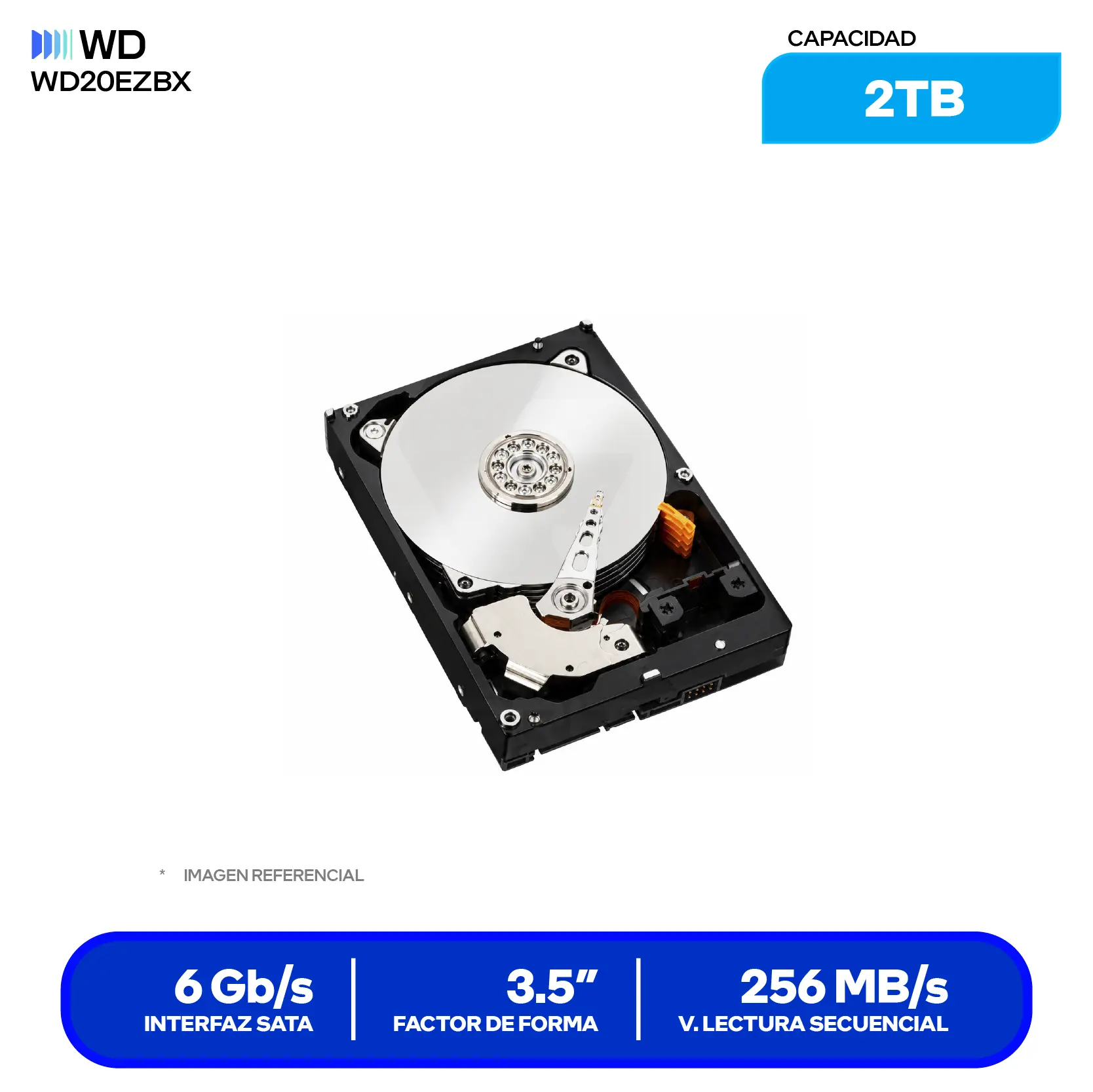 Disco Duro Externo Western Digital Blue 2TB (WD20EZBX) SATA 6, 3.5"