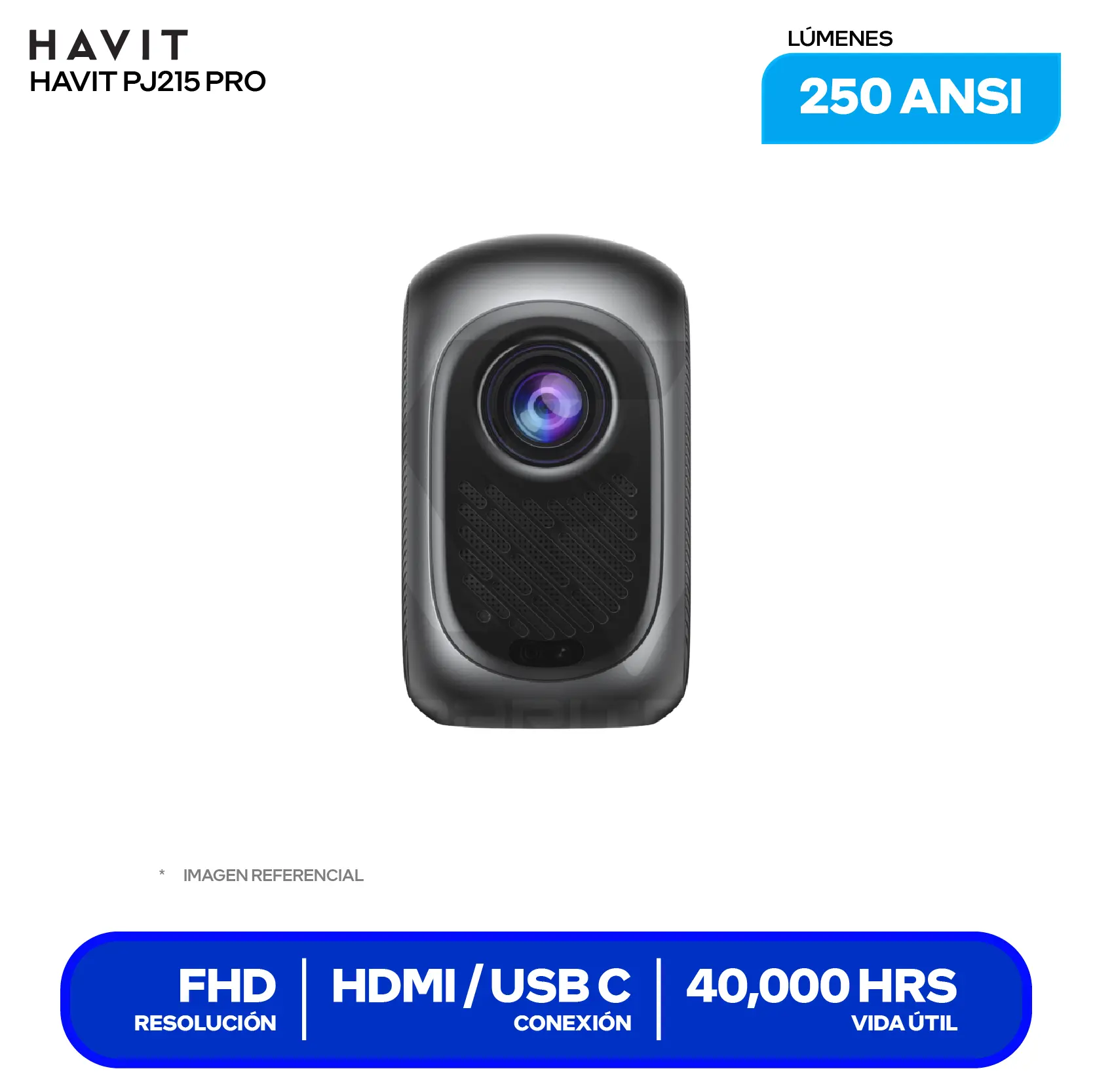 Proyector Havit PJ215 Pro Smart (HVPJ-PJ215 PRO-US-BK) 7,000 Lúmenes / 250 ANSI, Resolución 4K, Android TV 9.0