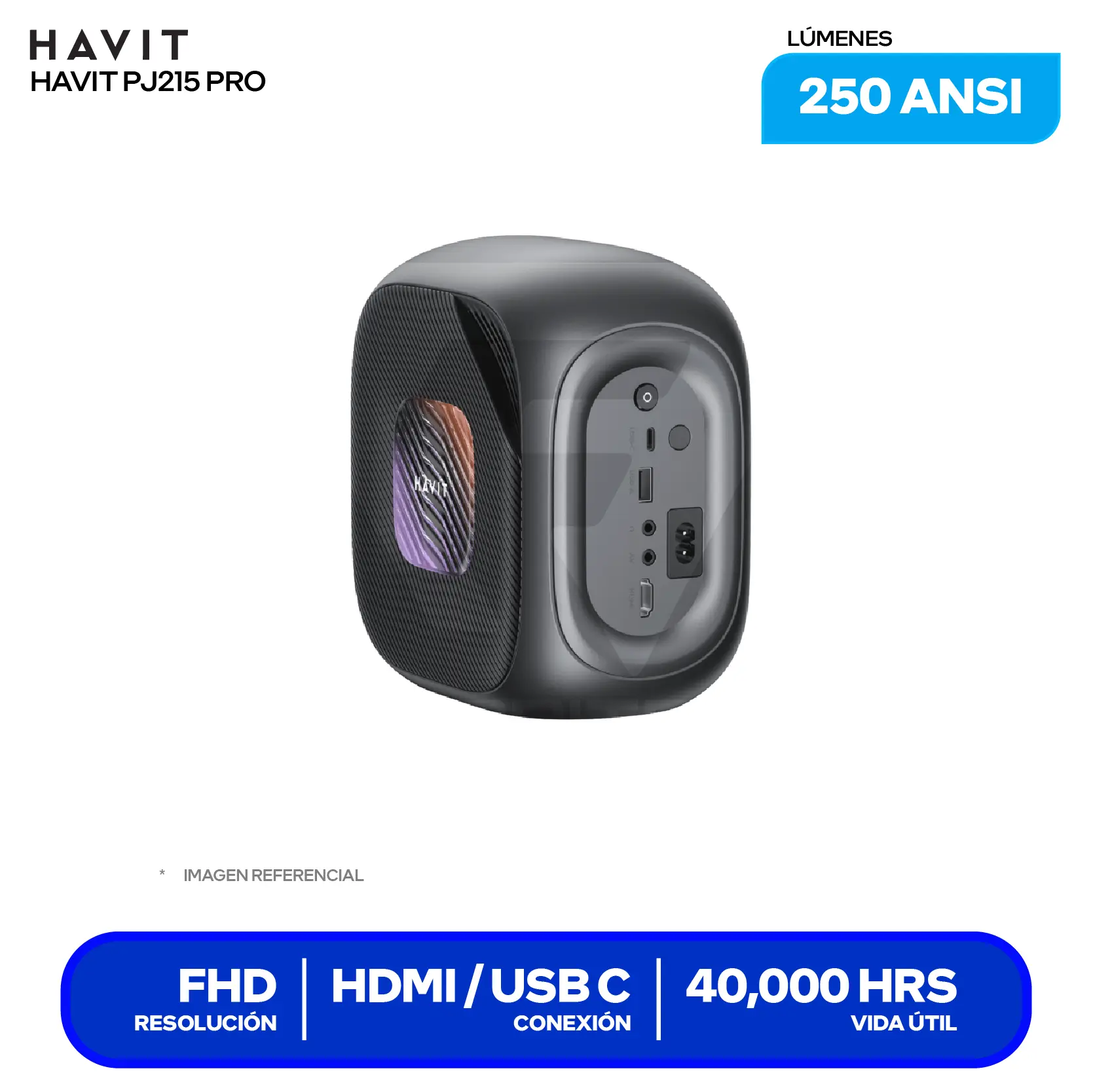 Proyector Havit PJ215 Pro Smart (HVPJ-PJ215 PRO-US-BK) 7,000 Lúmenes / 250 ANSI, Resolución 4K, Android TV 9.0