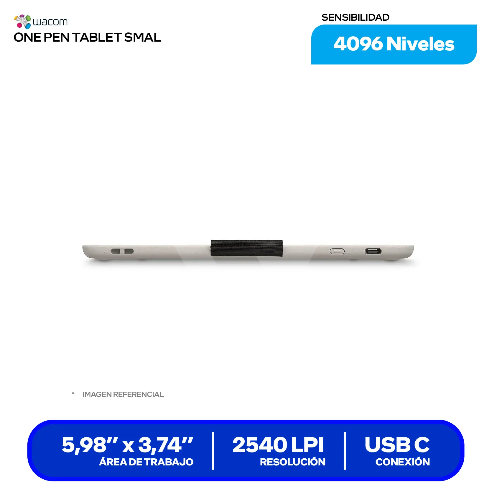 Tableta Gráfica Wacom One Small (CTC4110WLW0A) Bluetooth, USB-C, Con lápiz
