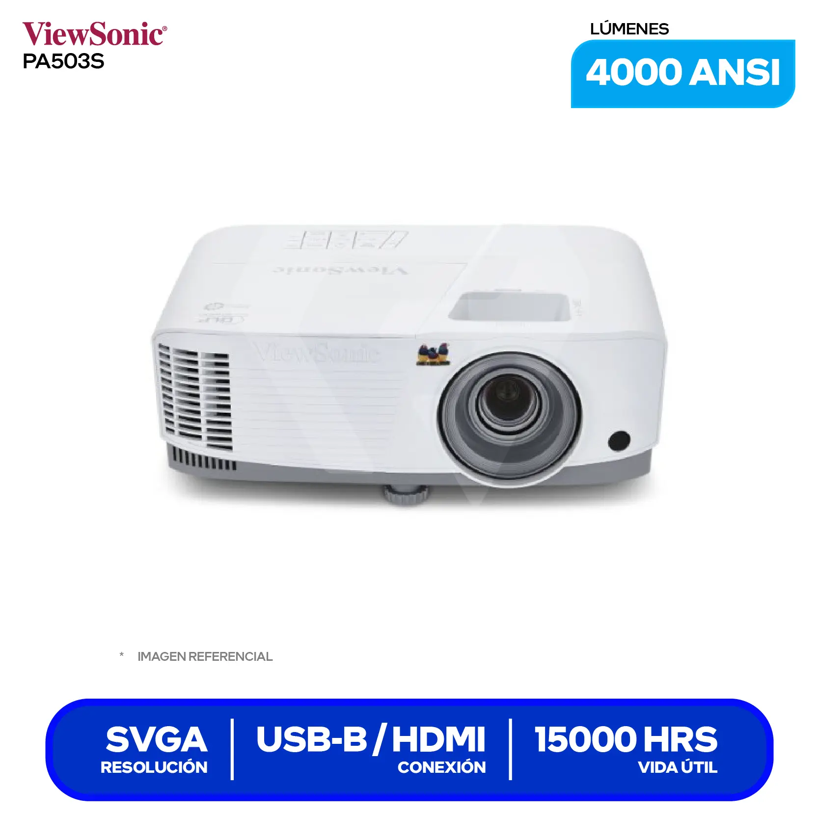 Proyector ViewSonic PA503S (PA503S), 4000 ANSI Lúmenes, Resolución SVGA, Tecnología DLP SuperColor