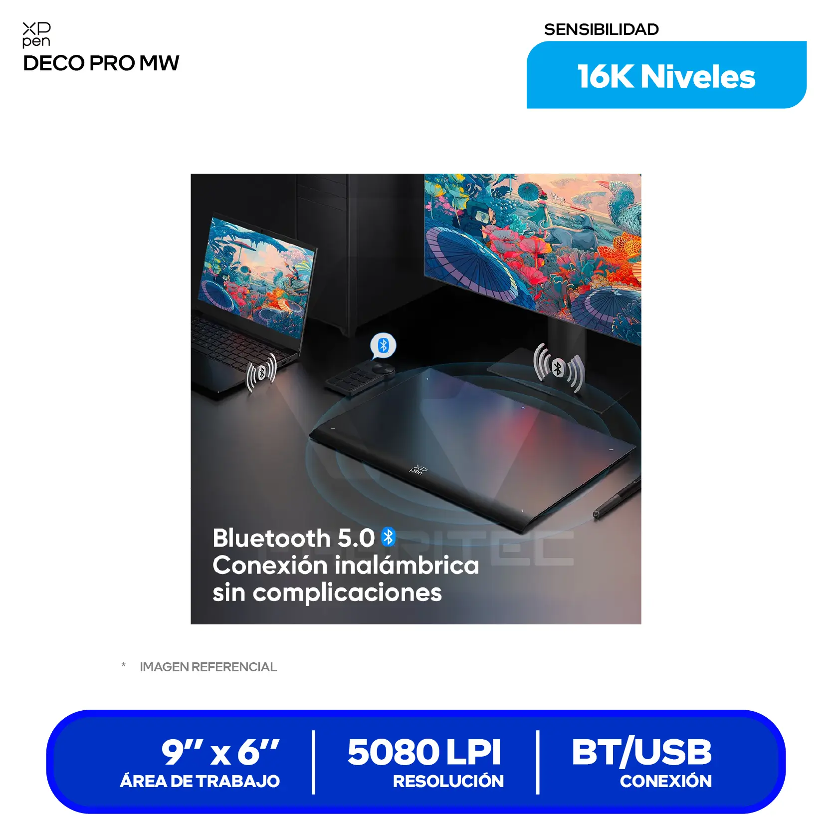Tableta Gráfica XP-Pen Deco Pro MW Gen 2 9x6" (819020651) Bluetooth, USB-C, Con lápiz